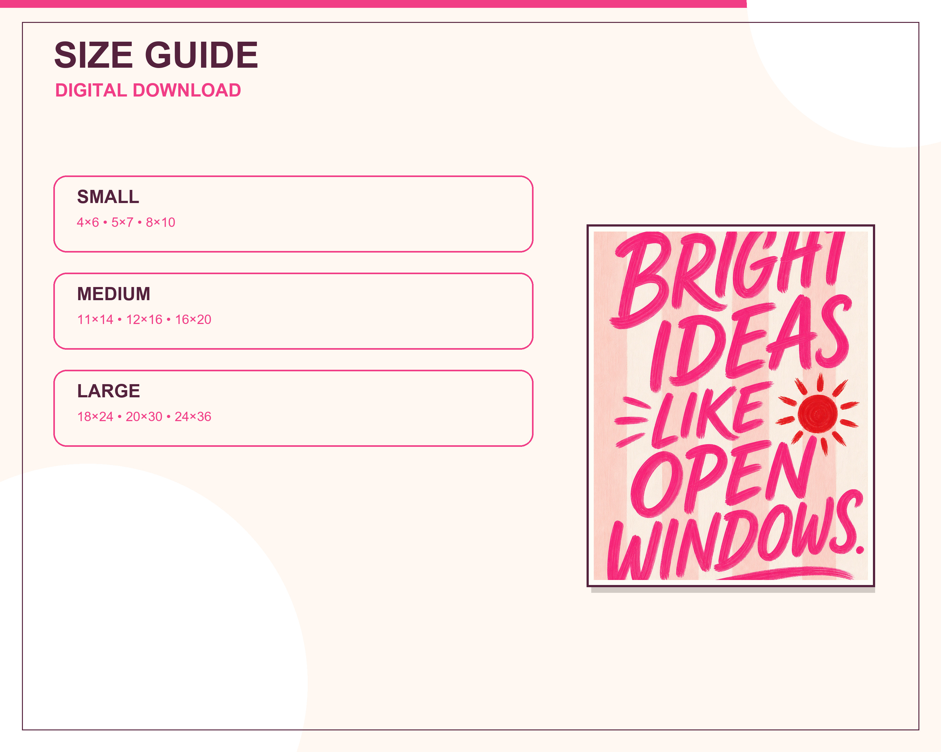 Five printable size packages included