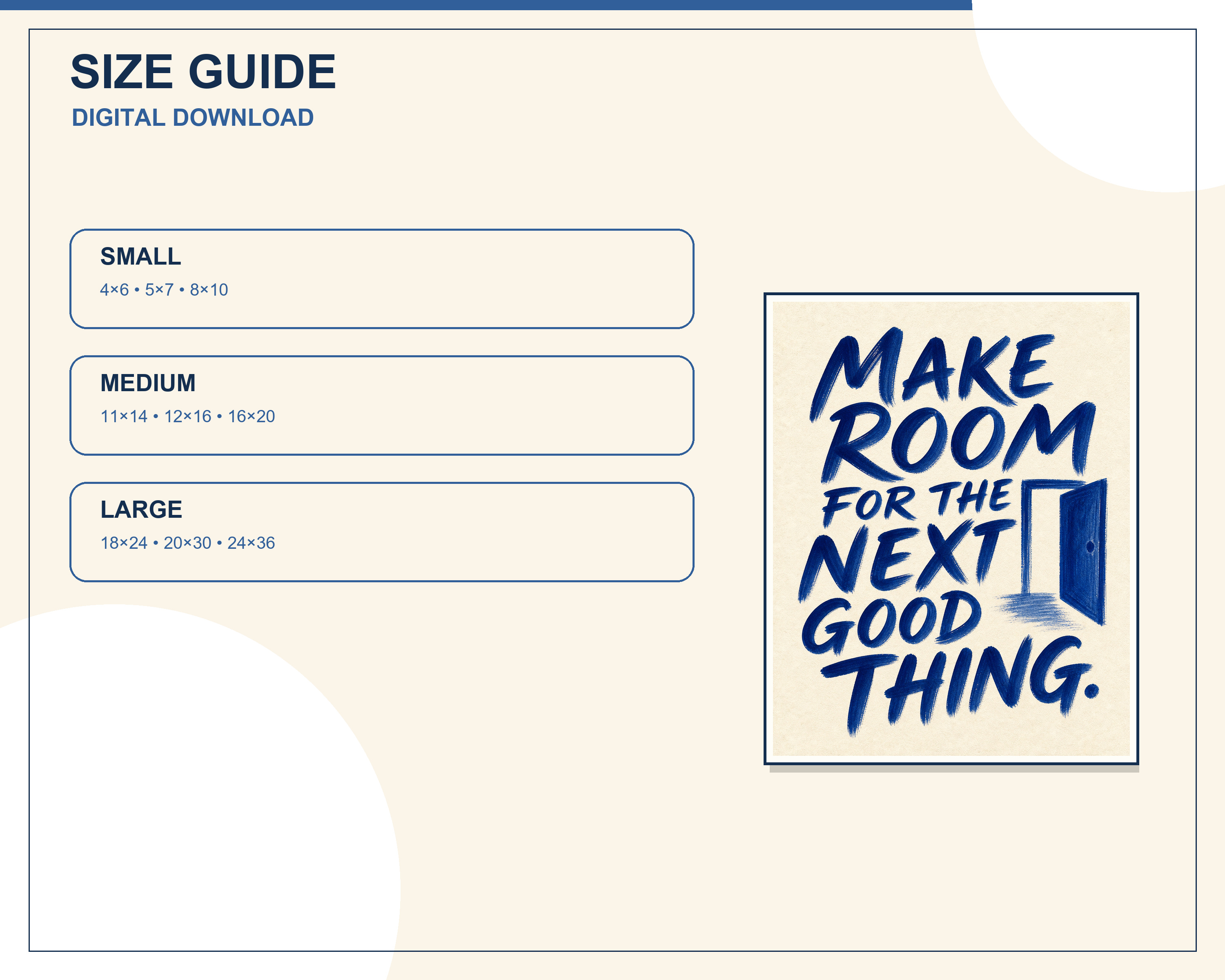 Five printable size packages included