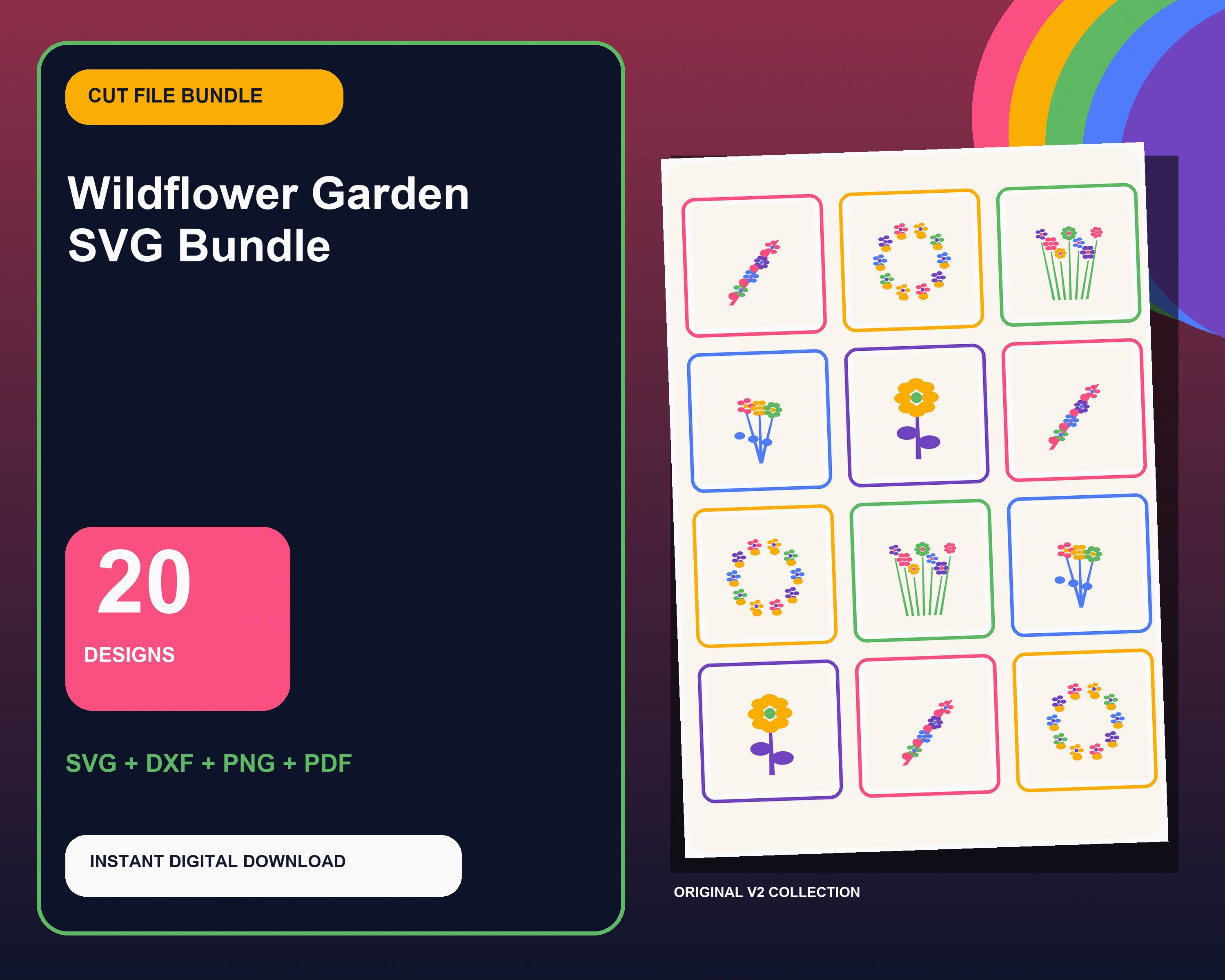 Hand Drawn Wildflower Garden SVG Bundle - premium digital bundle preview 1 of 10