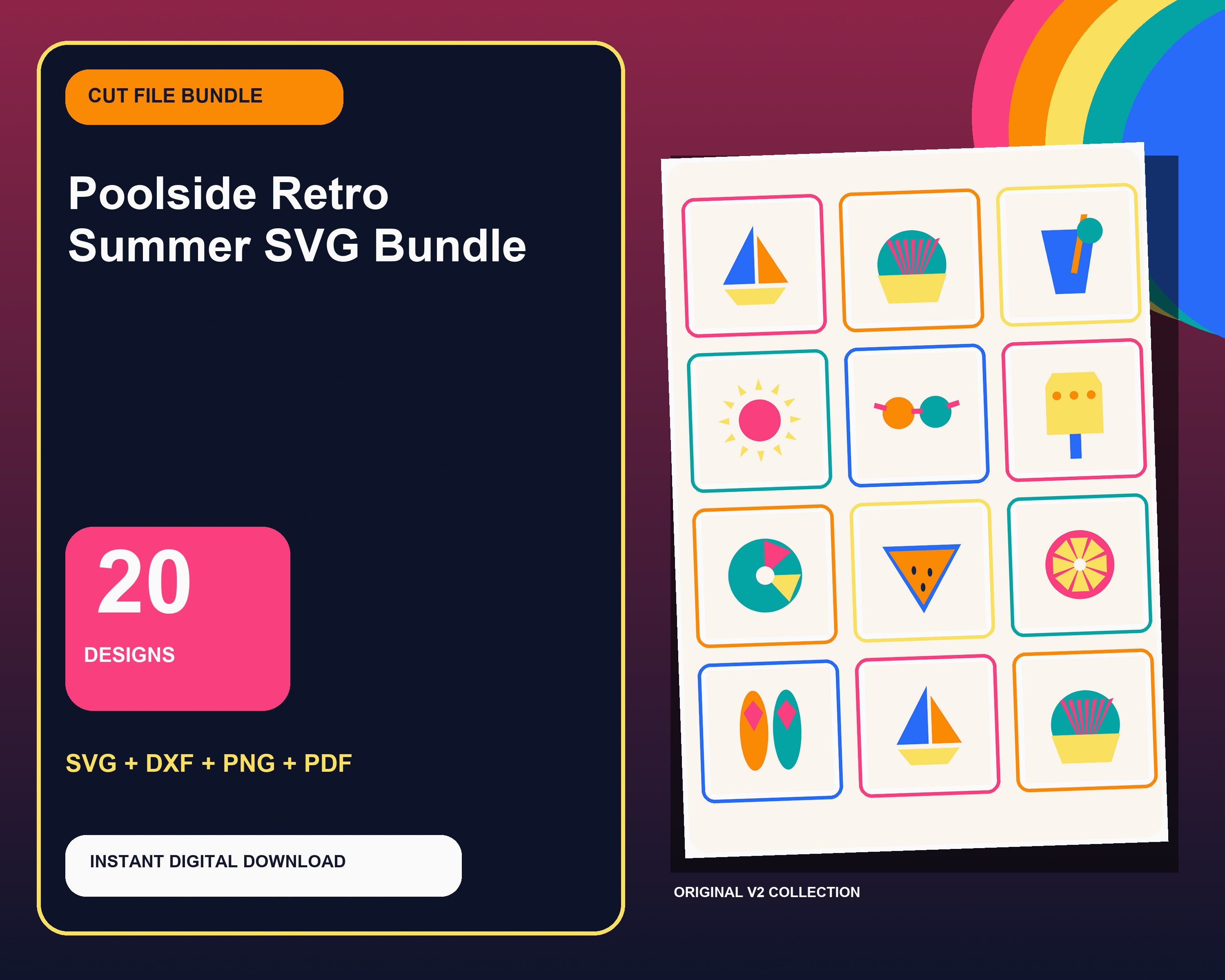 Poolside Retro Summer SVG Bundle - premium digital bundle preview 1 of 10