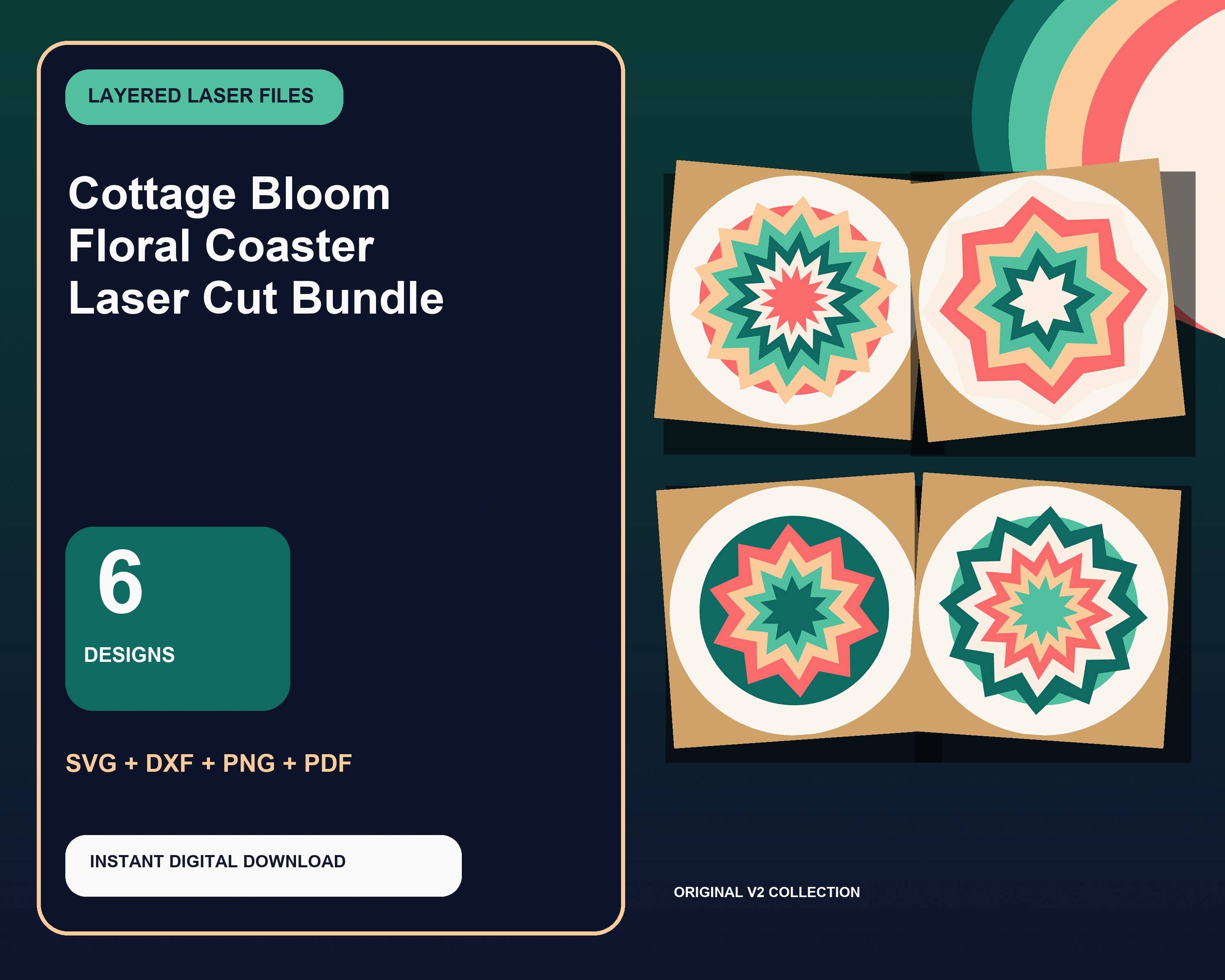 Cottage Bloom Floral Coaster Laser Cut Bundle - premium digital bundle preview 1 of 10
