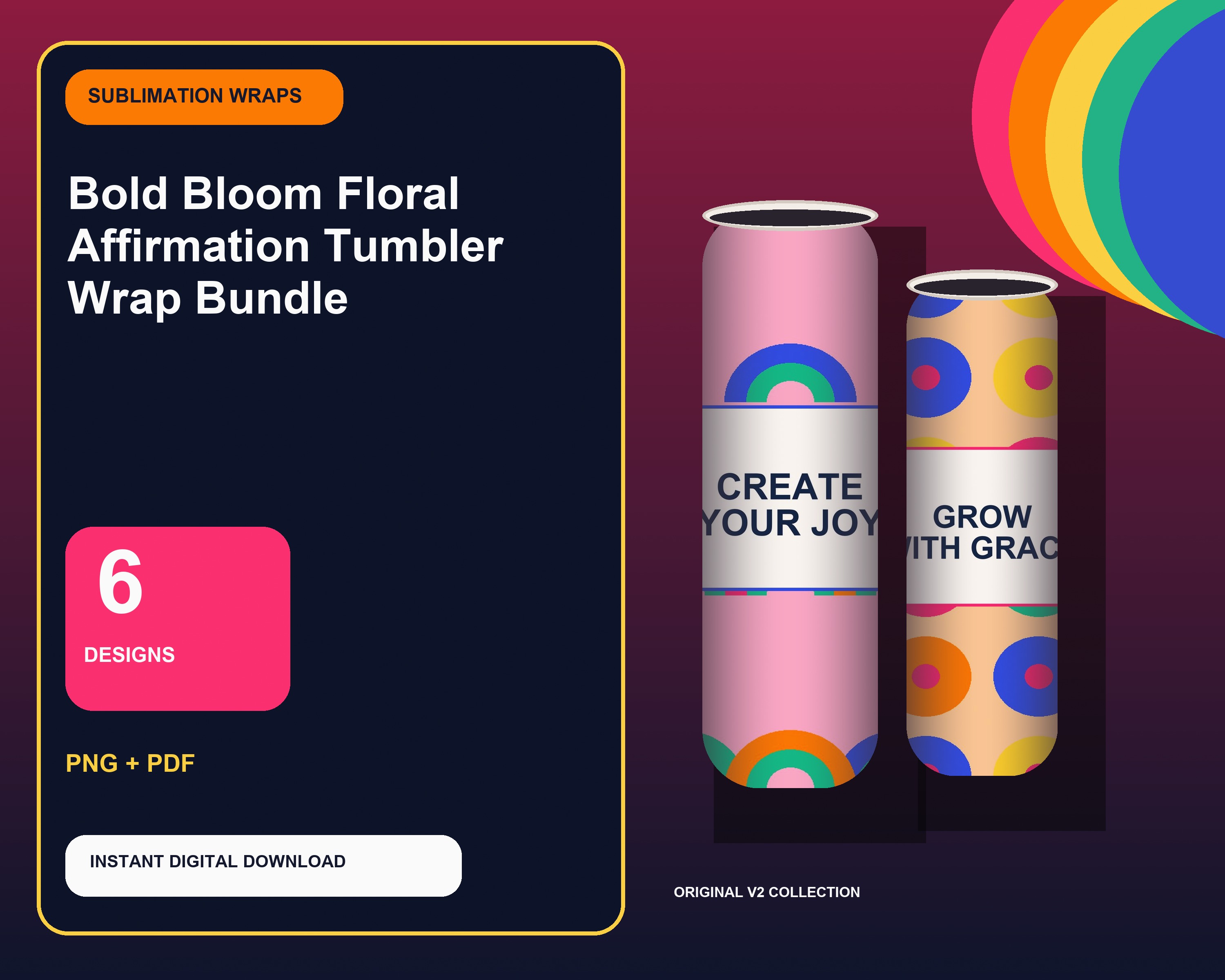Bold Bloom Floral Affirmation Tumbler Wrap Bundle - premium digital bundle preview 1 of 10