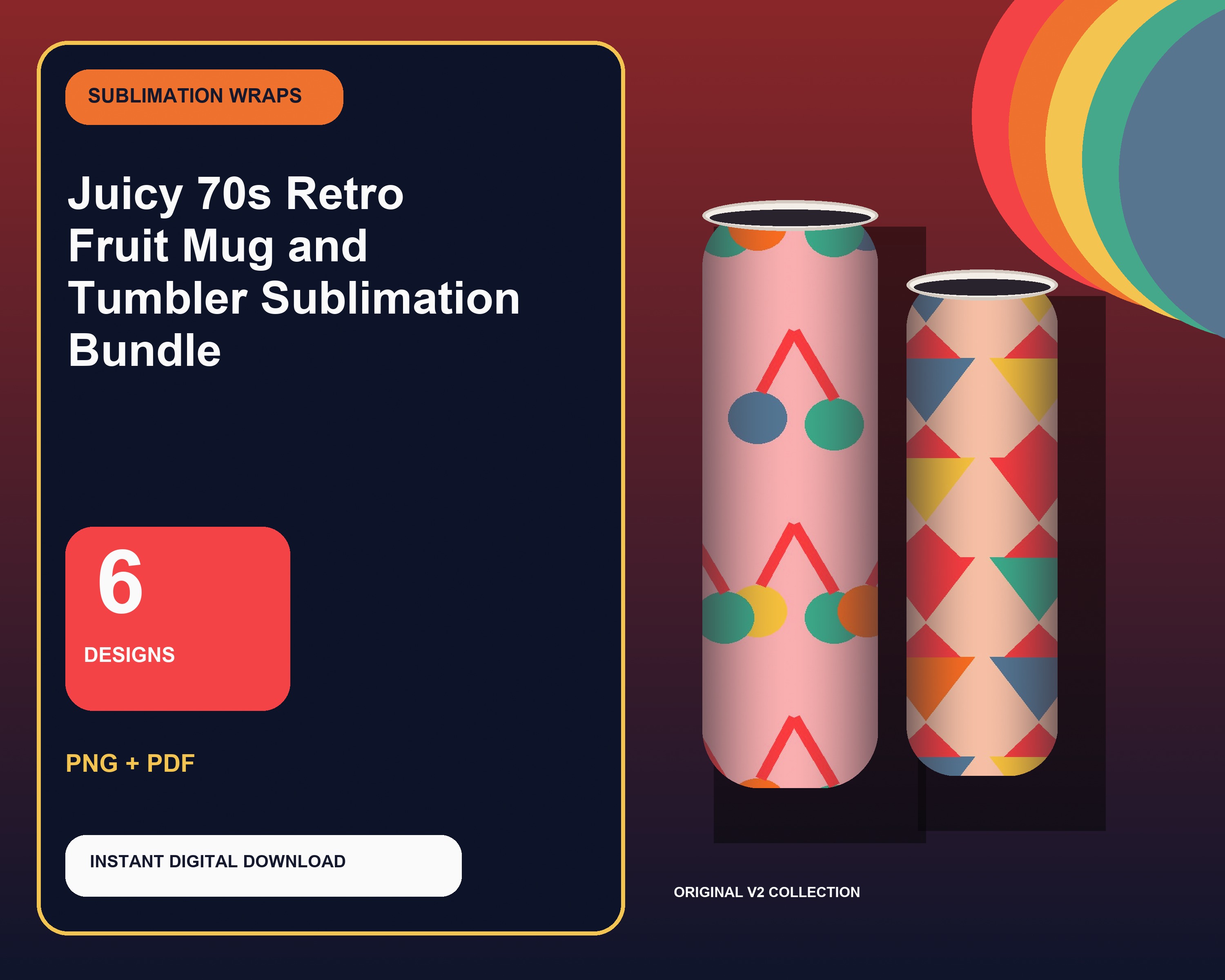 Juicy 70s Retro Fruit Mug and Tumbler Sublimation Bundle - premium digital bundle preview 1 of 10
