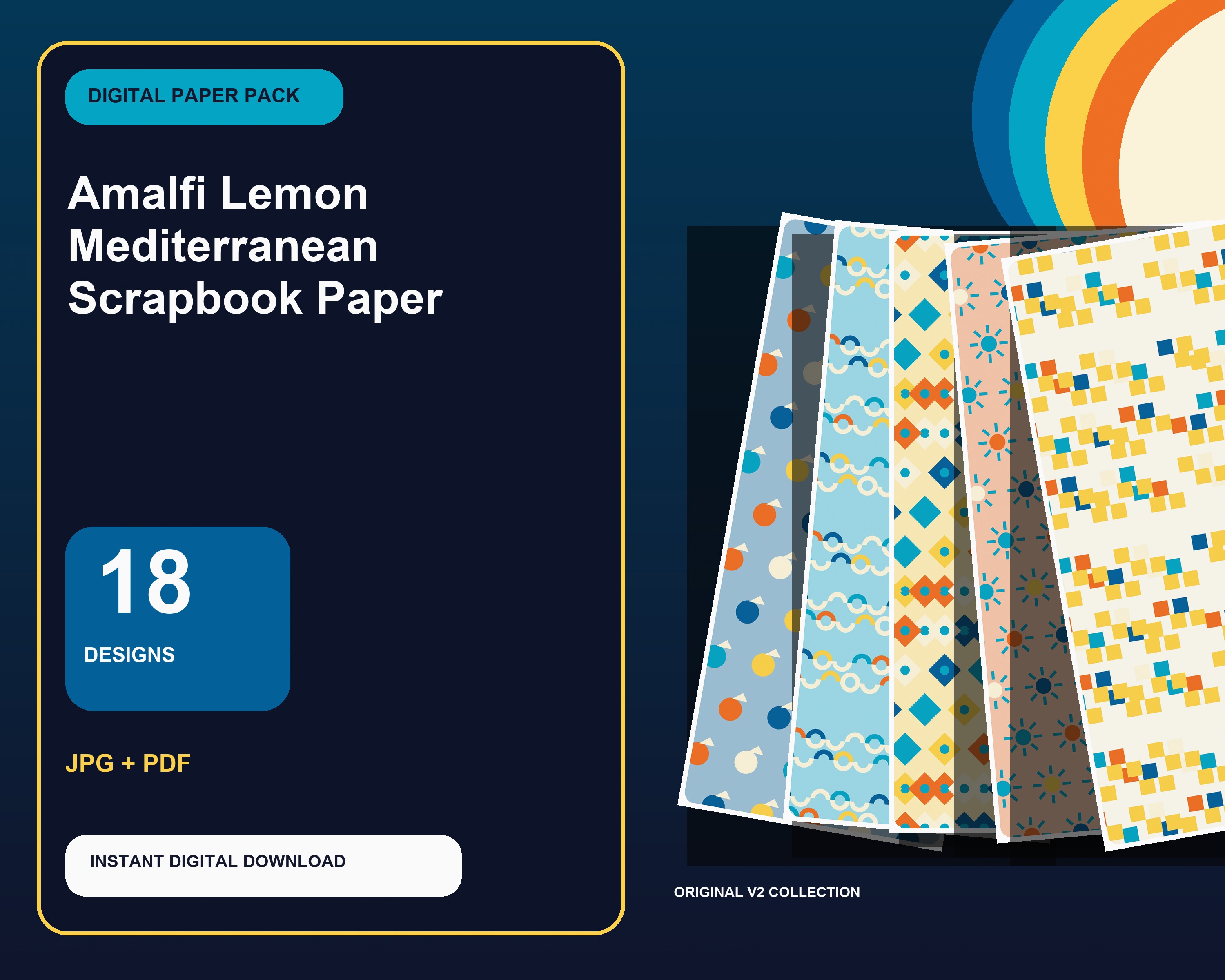 Amalfi Lemon Mediterranean Digital Scrapbook Paper - premium digital bundle preview 1 of 10