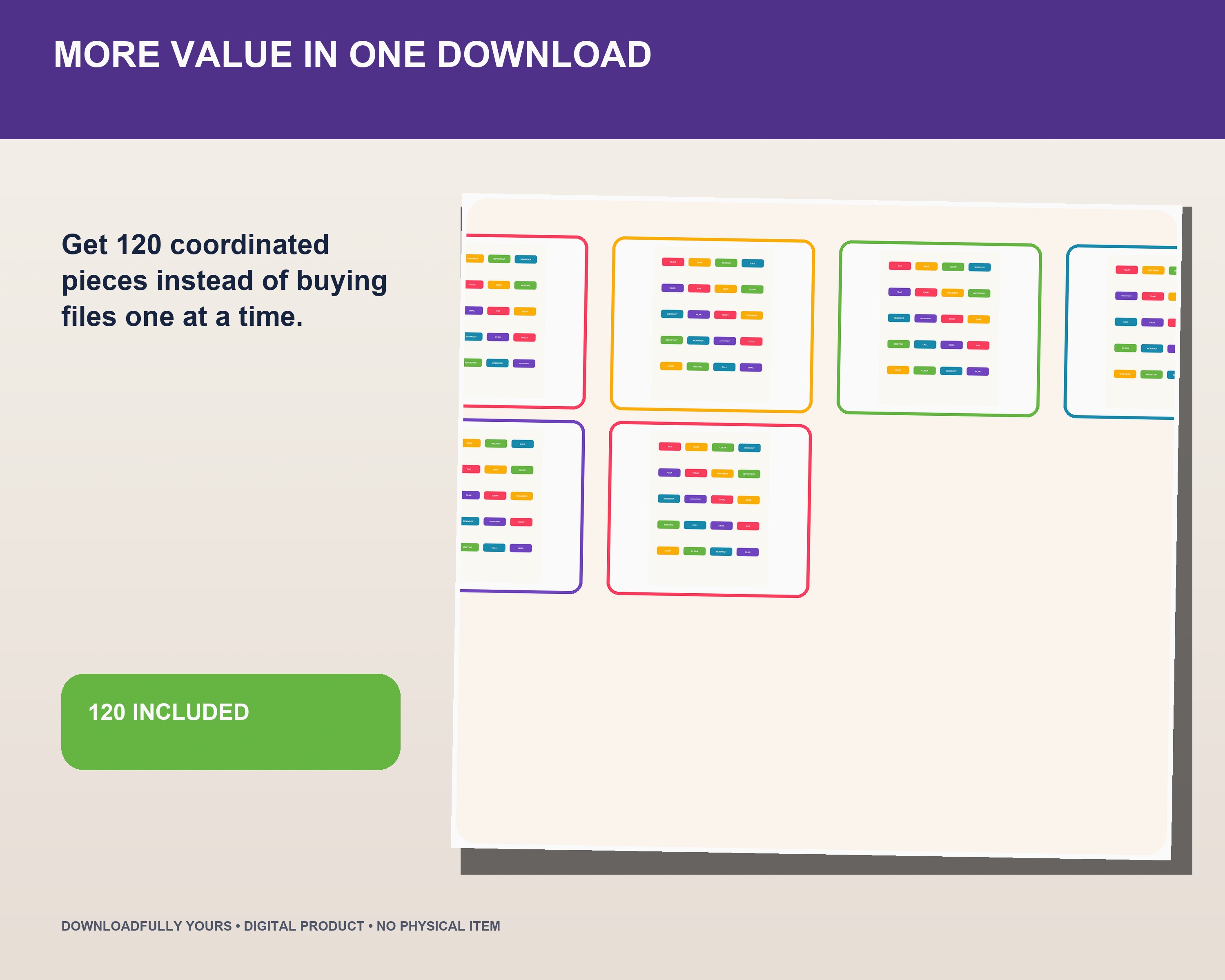 Rainbow Productivity Digital Planner Sticker Bundle - premium digital bundle preview 6 of 10