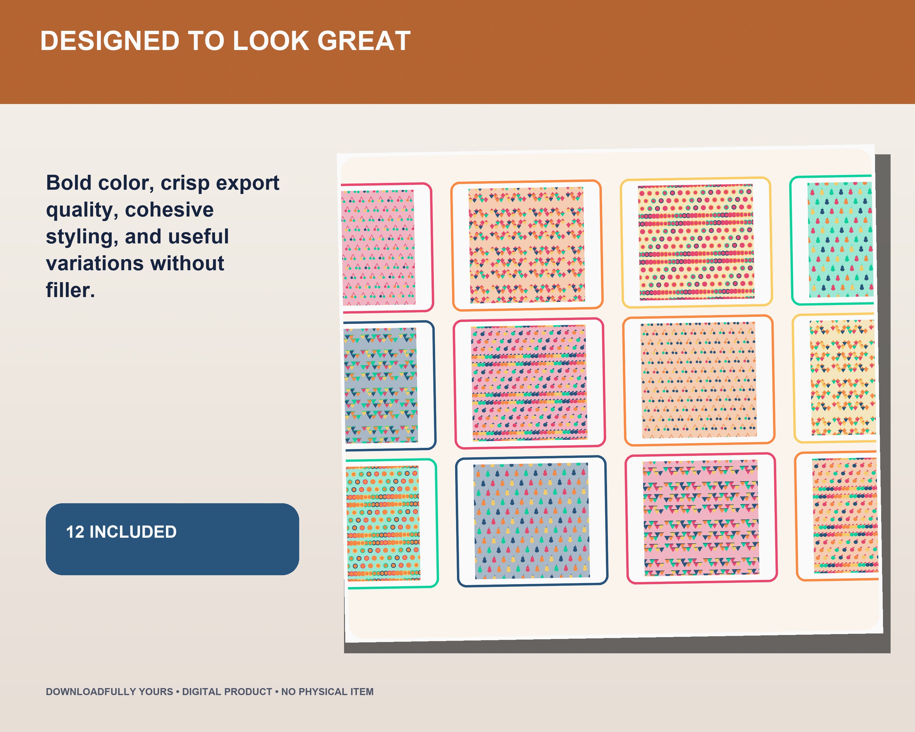 Groovy Market Retro Fruit Seamless Pattern Pack - premium digital bundle preview 3 of 10