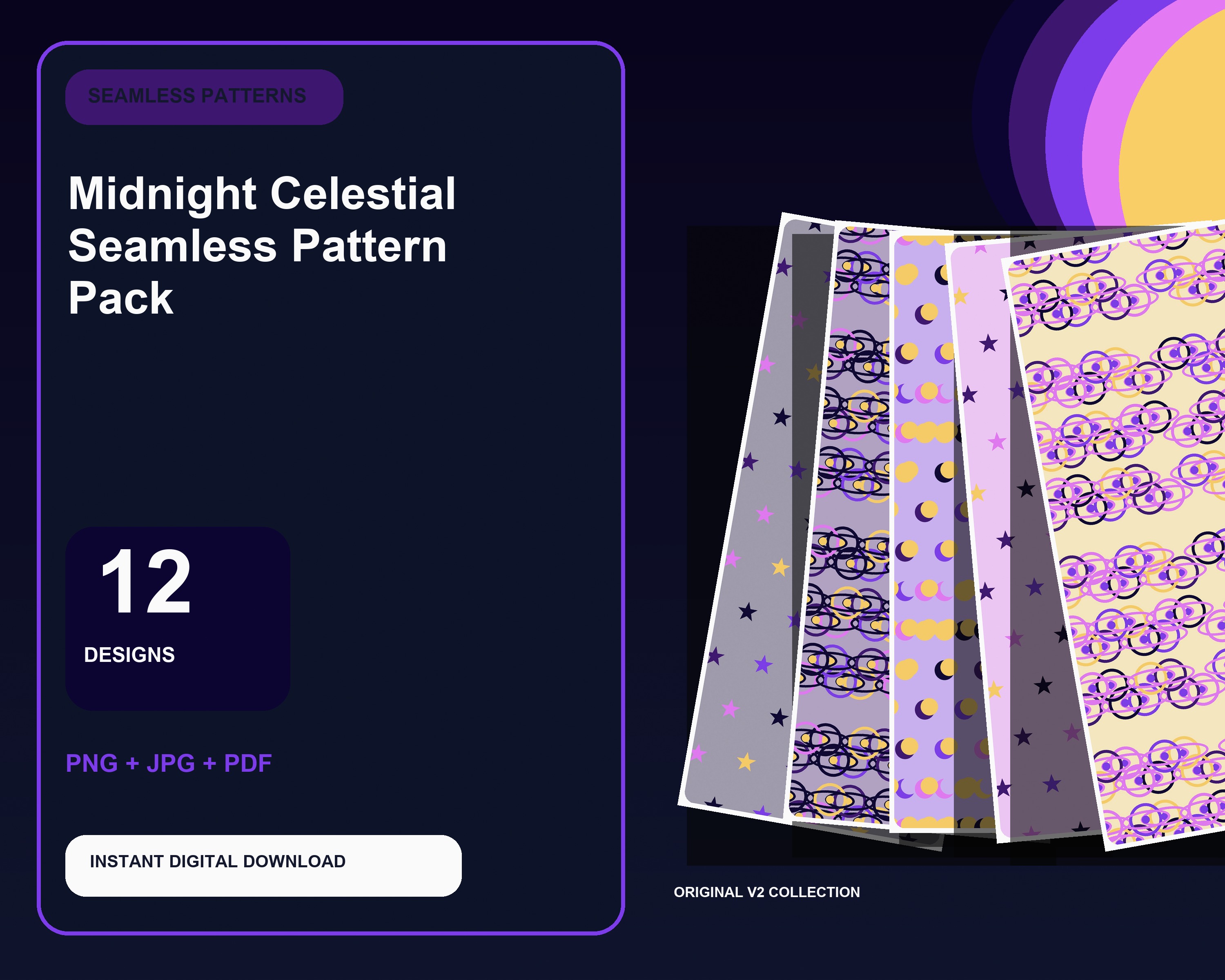 Midnight Celestial Seamless Pattern Pack - premium digital bundle preview 1 of 10