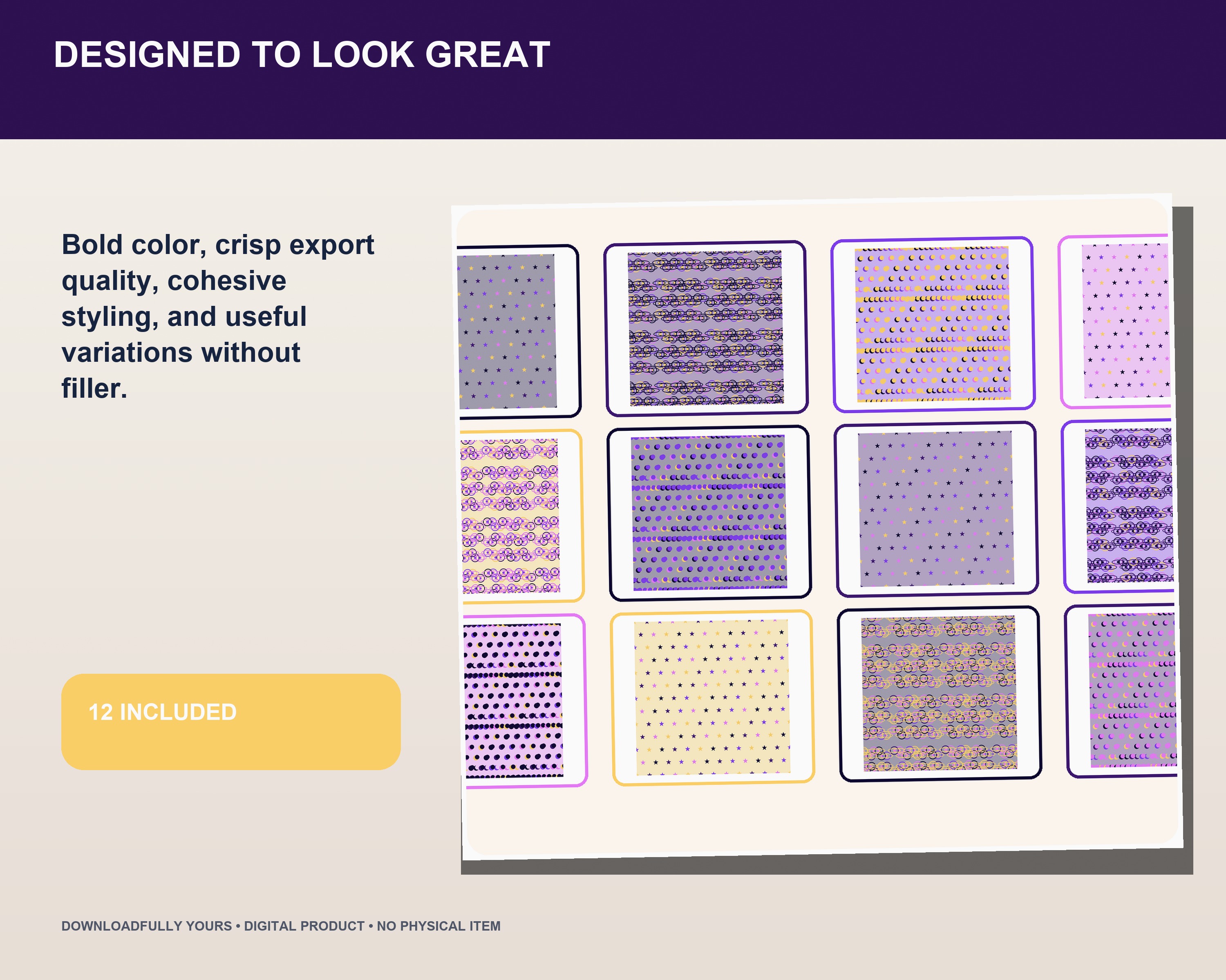 Midnight Celestial Seamless Pattern Pack - premium digital bundle preview 3 of 10