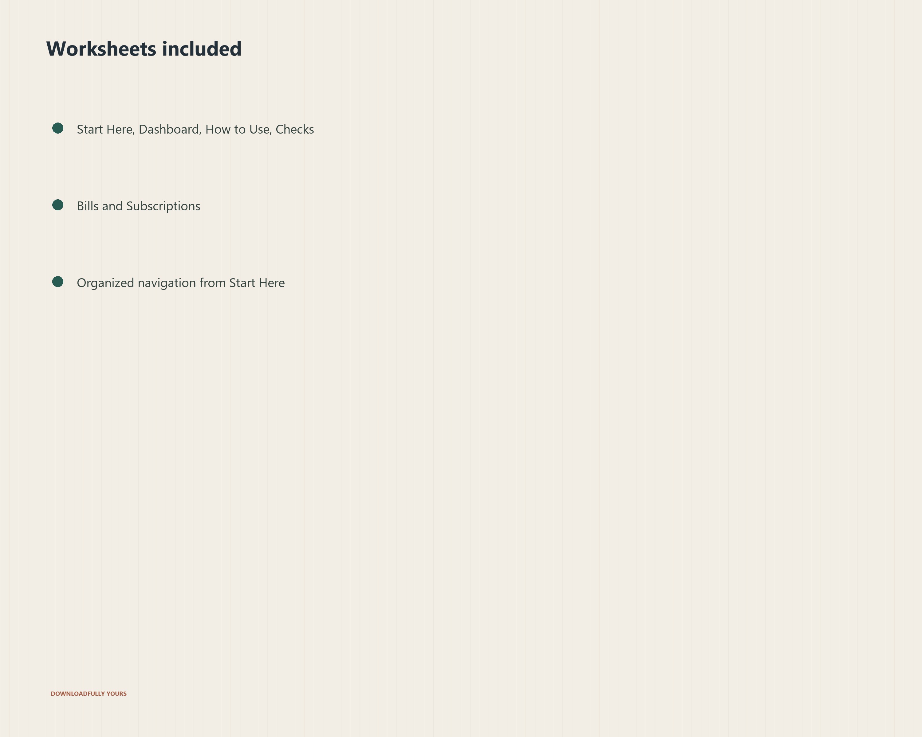 Included workbook worksheets
