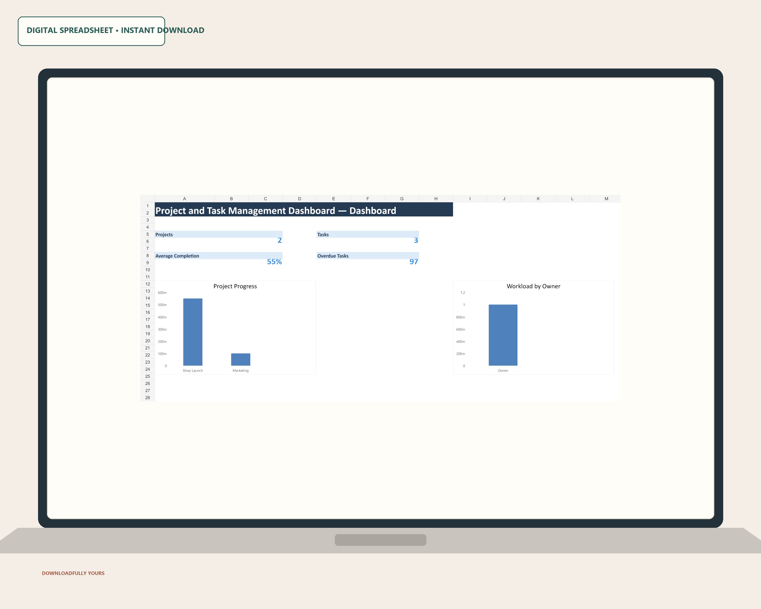 Project and Task Management Dashboard dashboard shown on a clean laptop mockup