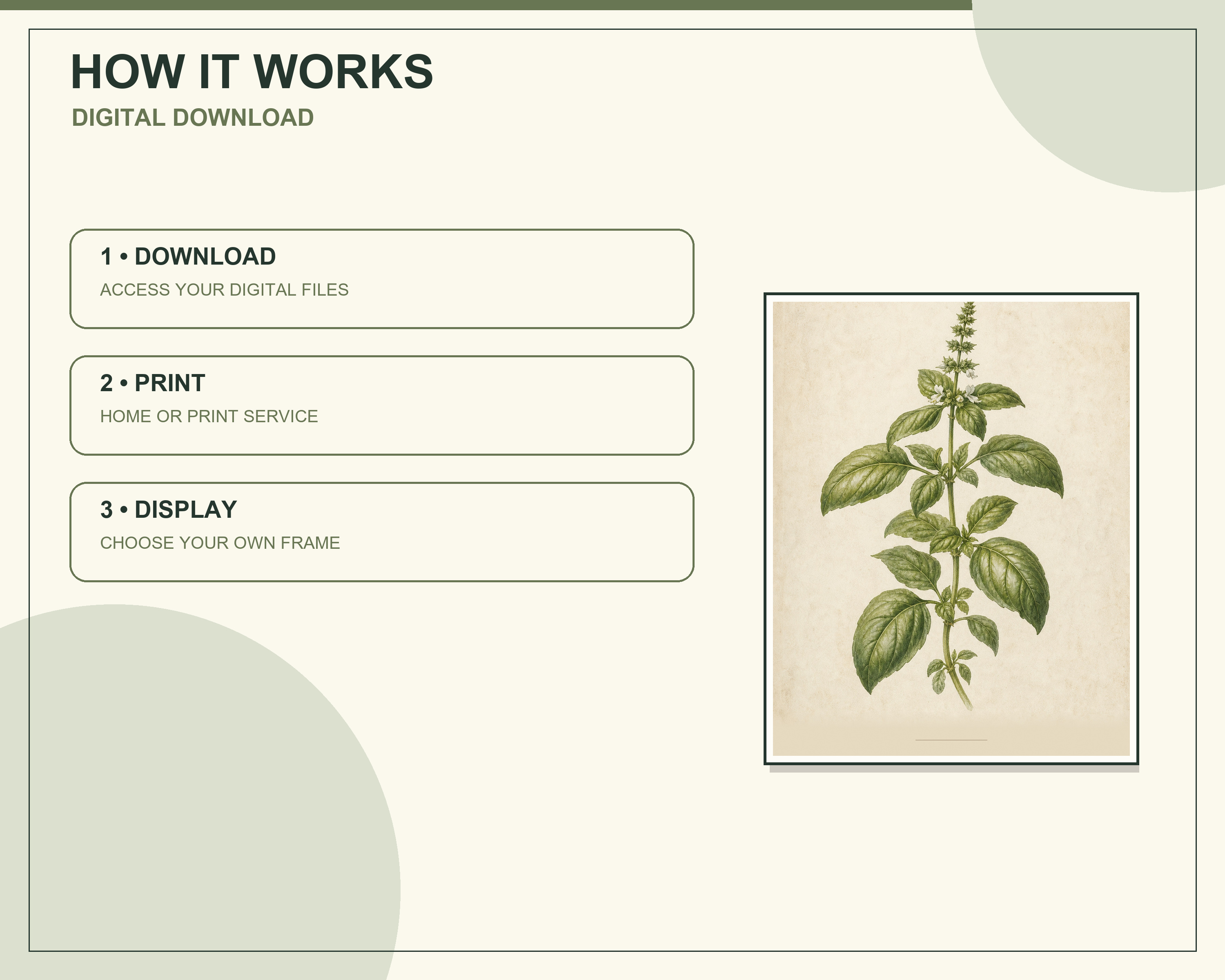 Individual mint vintage botanical printable included in the six-piece set