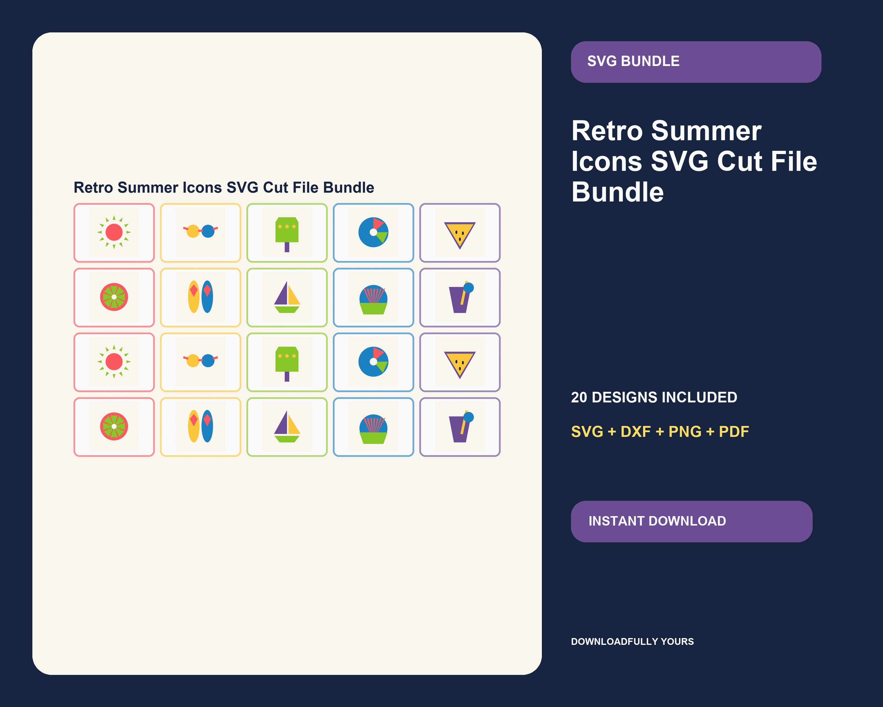 Retro Summer Icons SVG Cut File Bundle - premium digital bundle preview 1 of 10