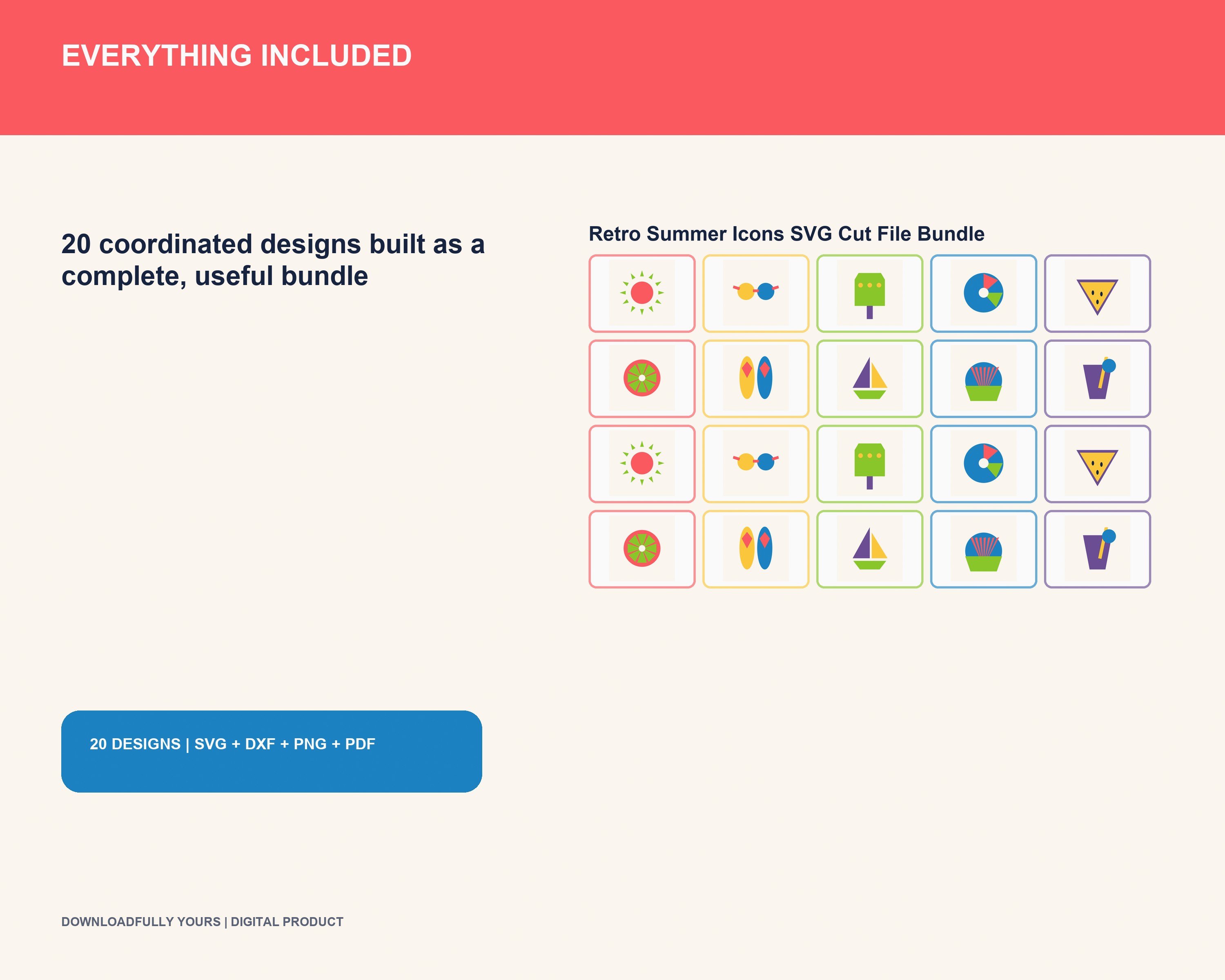 Retro Summer Icons SVG Cut File Bundle - premium digital bundle preview 2 of 10