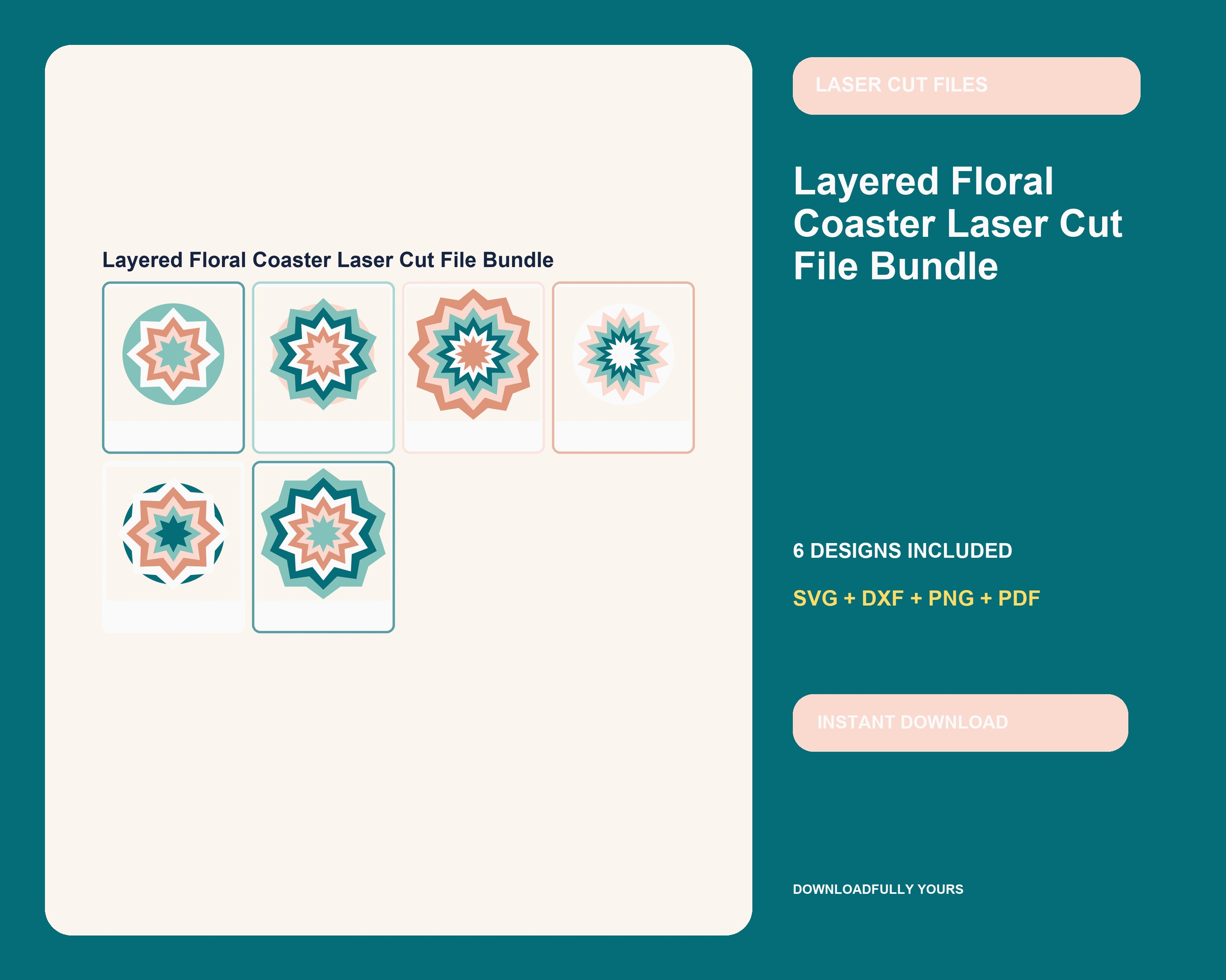 Layered Floral Coaster Laser Cut File Bundle - premium digital bundle preview 1 of 10