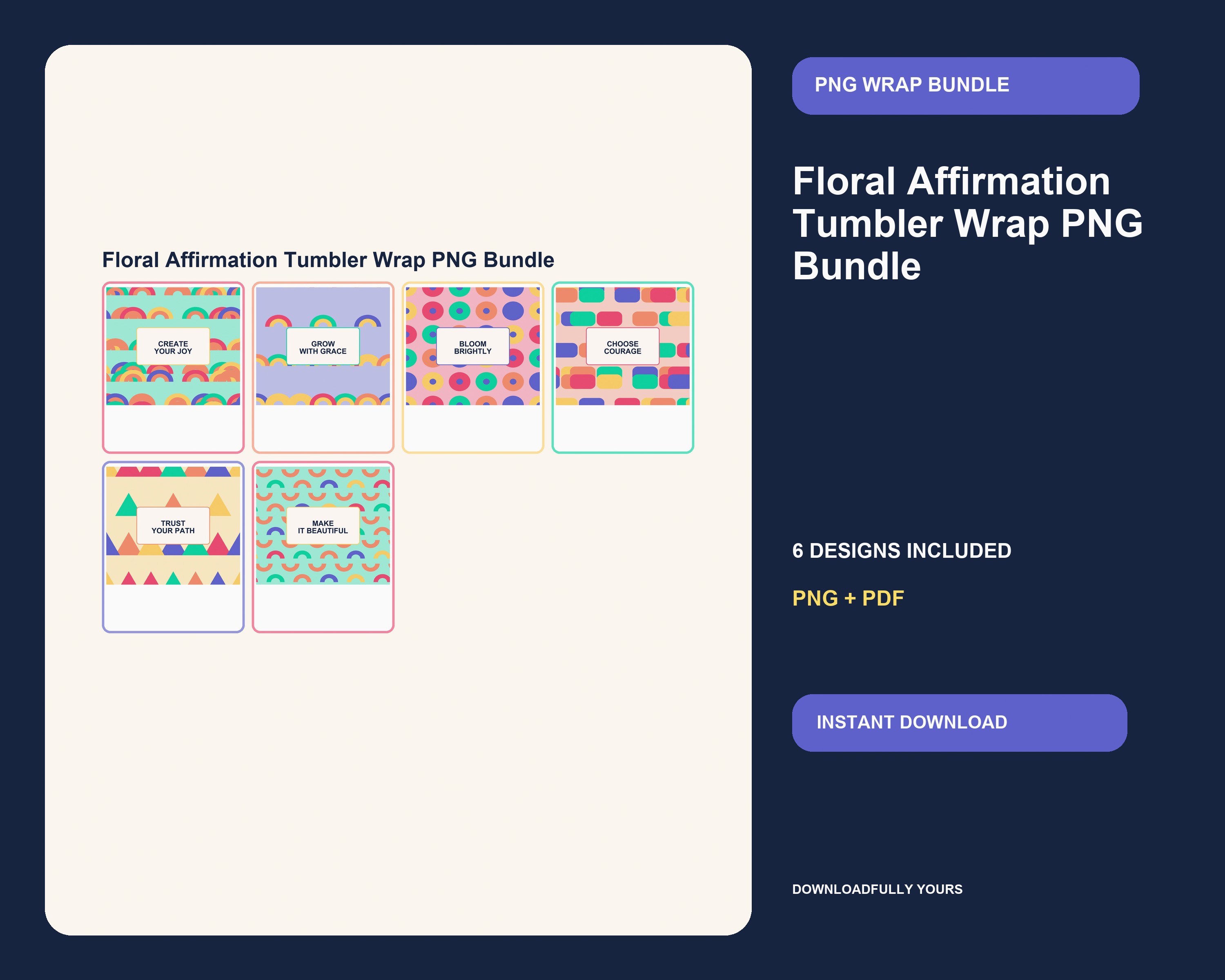 Floral Affirmation Tumbler Wrap PNG Bundle - premium digital bundle preview 1 of 10