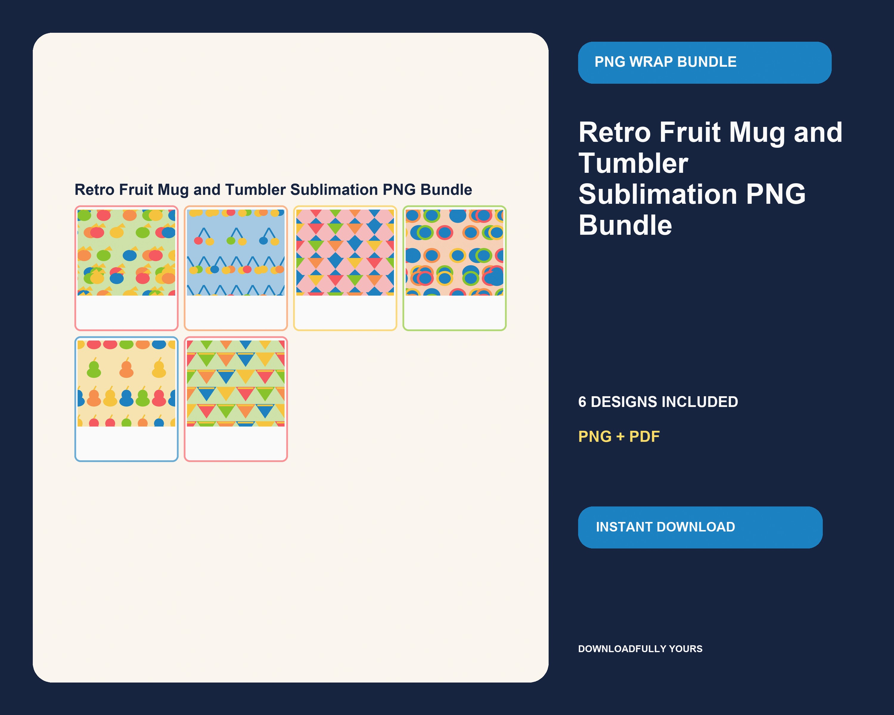 Retro Fruit Mug and Tumbler Sublimation PNG Bundle - premium digital bundle preview 1 of 10