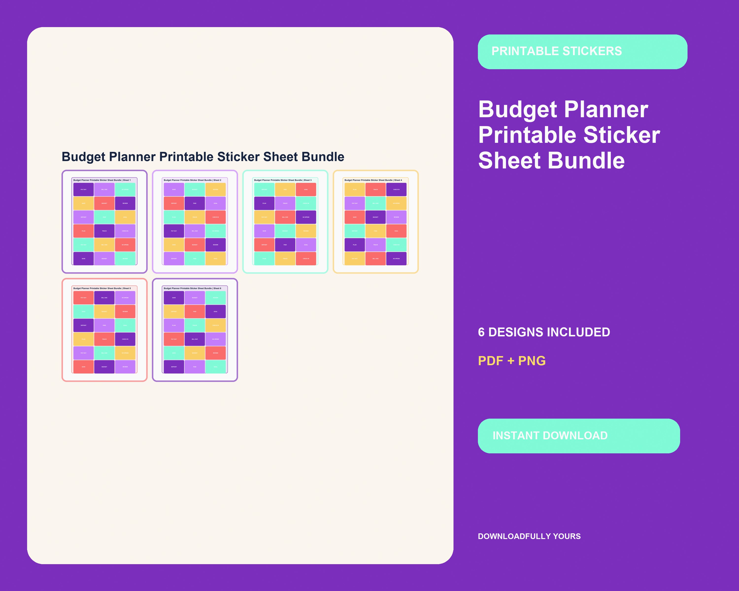 Budget Planner Printable Sticker Sheet Bundle - premium digital bundle preview 1 of 10
