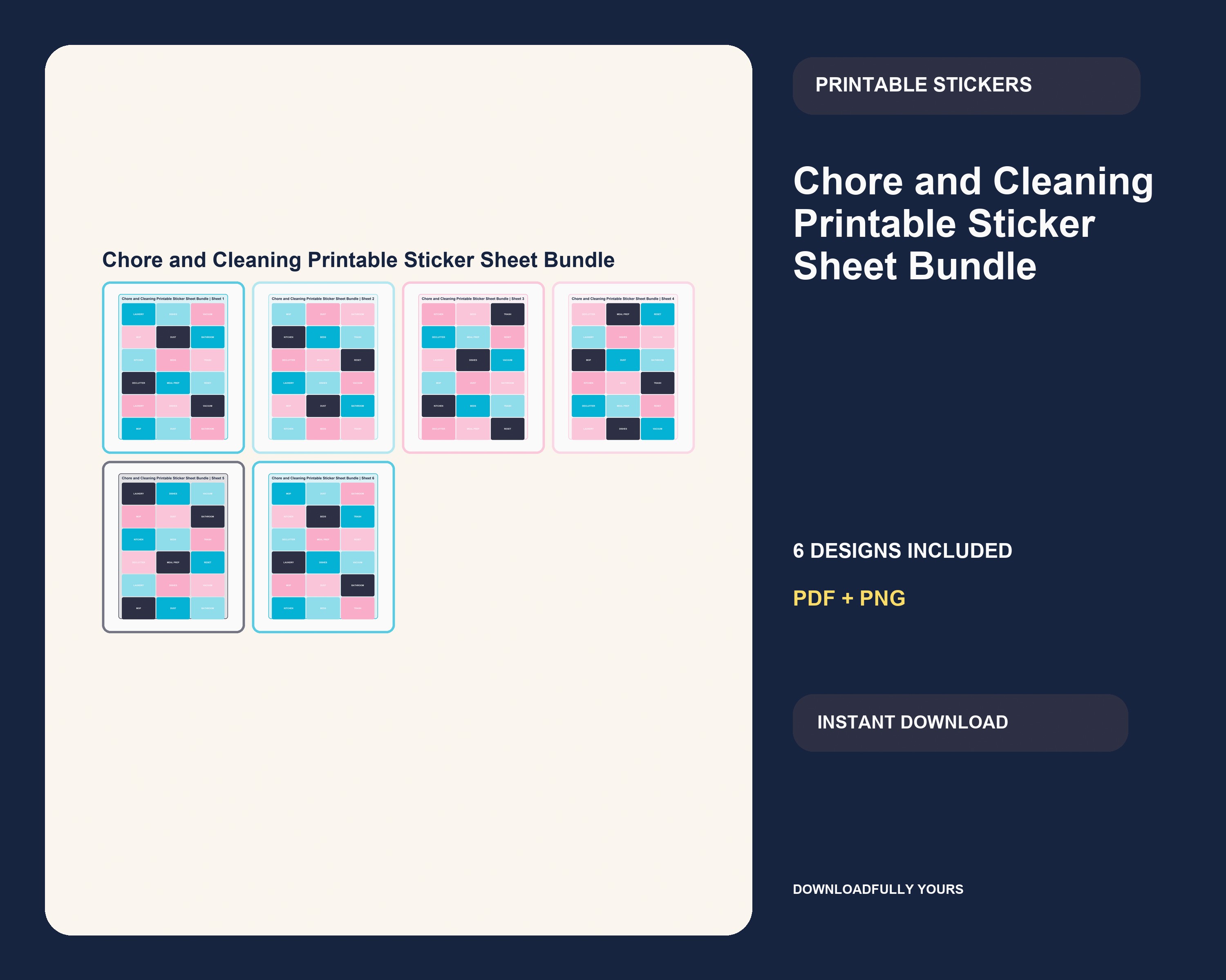 Chore and Cleaning Printable Sticker Sheet Bundle - premium digital bundle preview 1 of 10