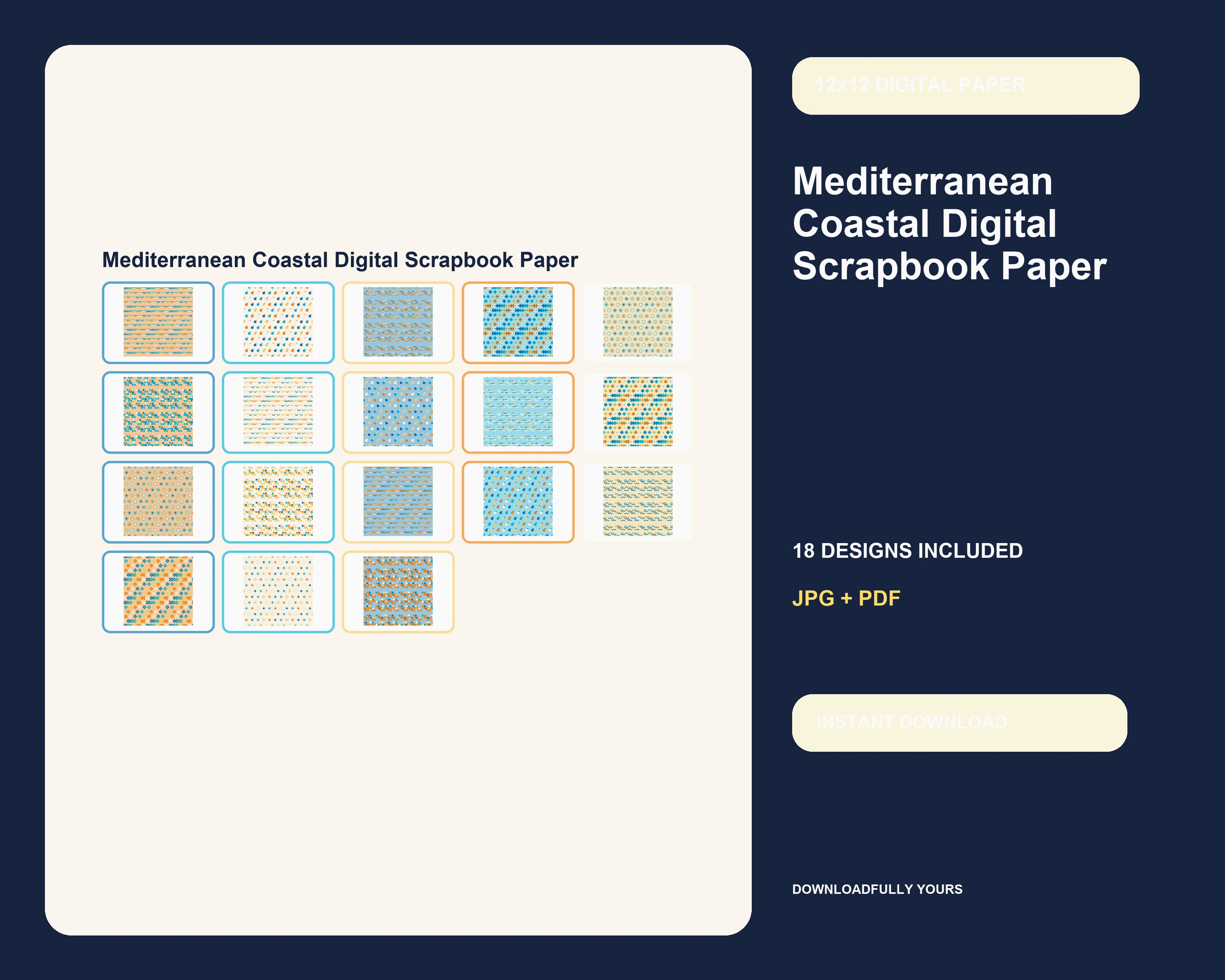 Mediterranean Coastal Digital Scrapbook Paper - premium digital bundle preview 1 of 10