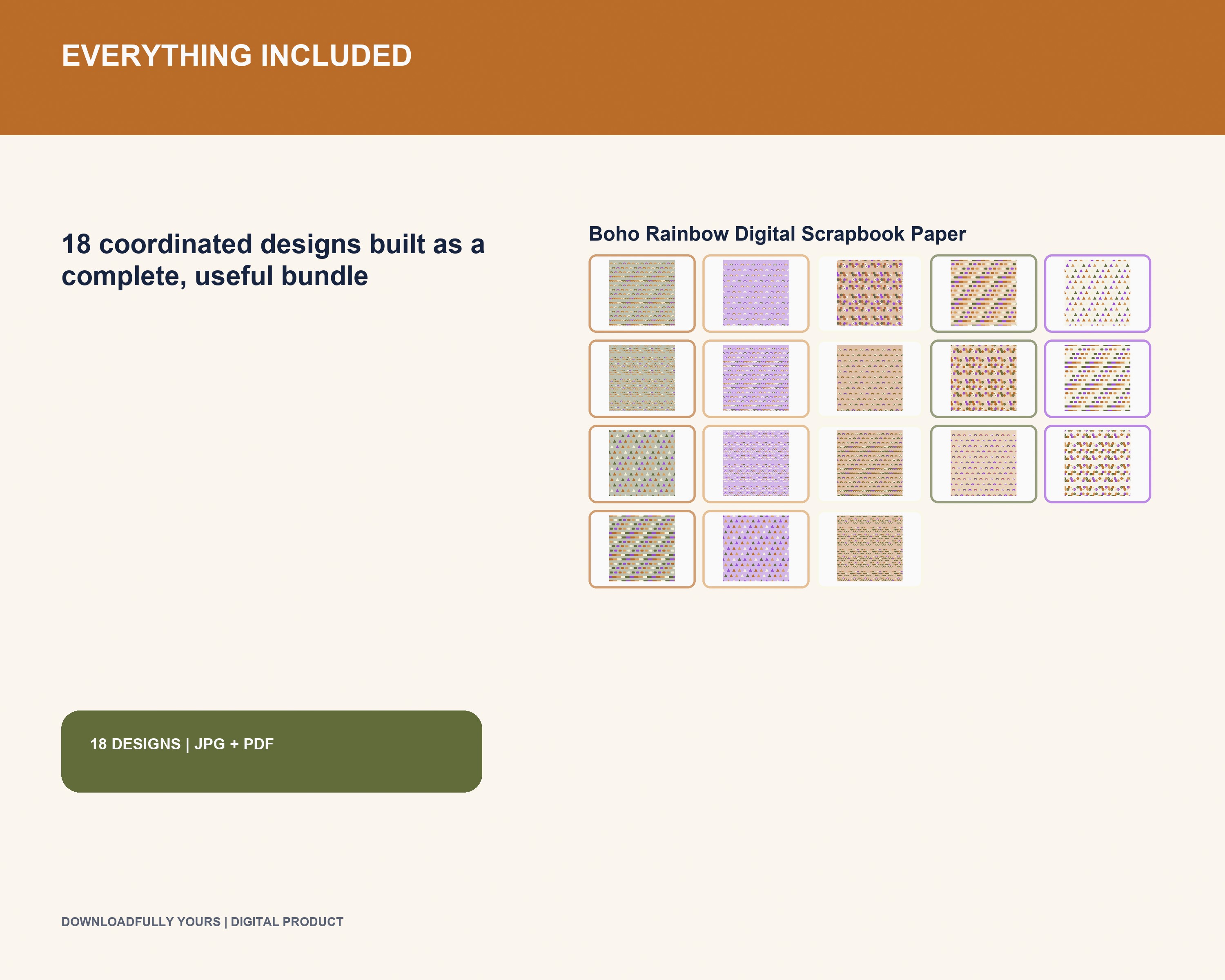 Boho Rainbow Digital Scrapbook Paper - premium digital bundle preview 2 of 10
