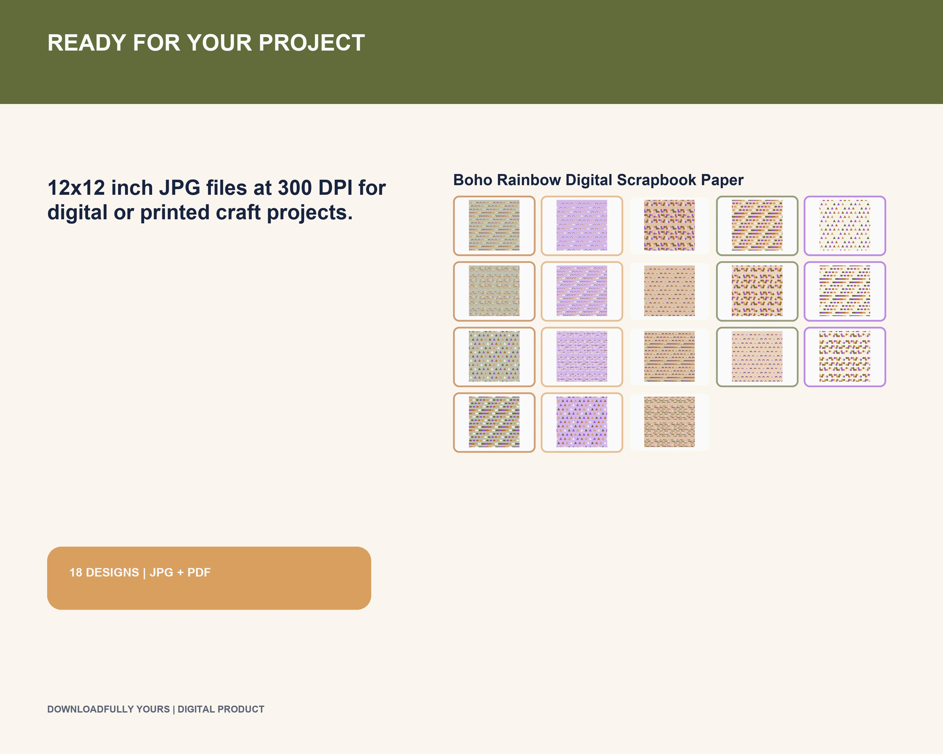 Boho Rainbow Digital Scrapbook Paper - premium digital bundle preview 5 of 10