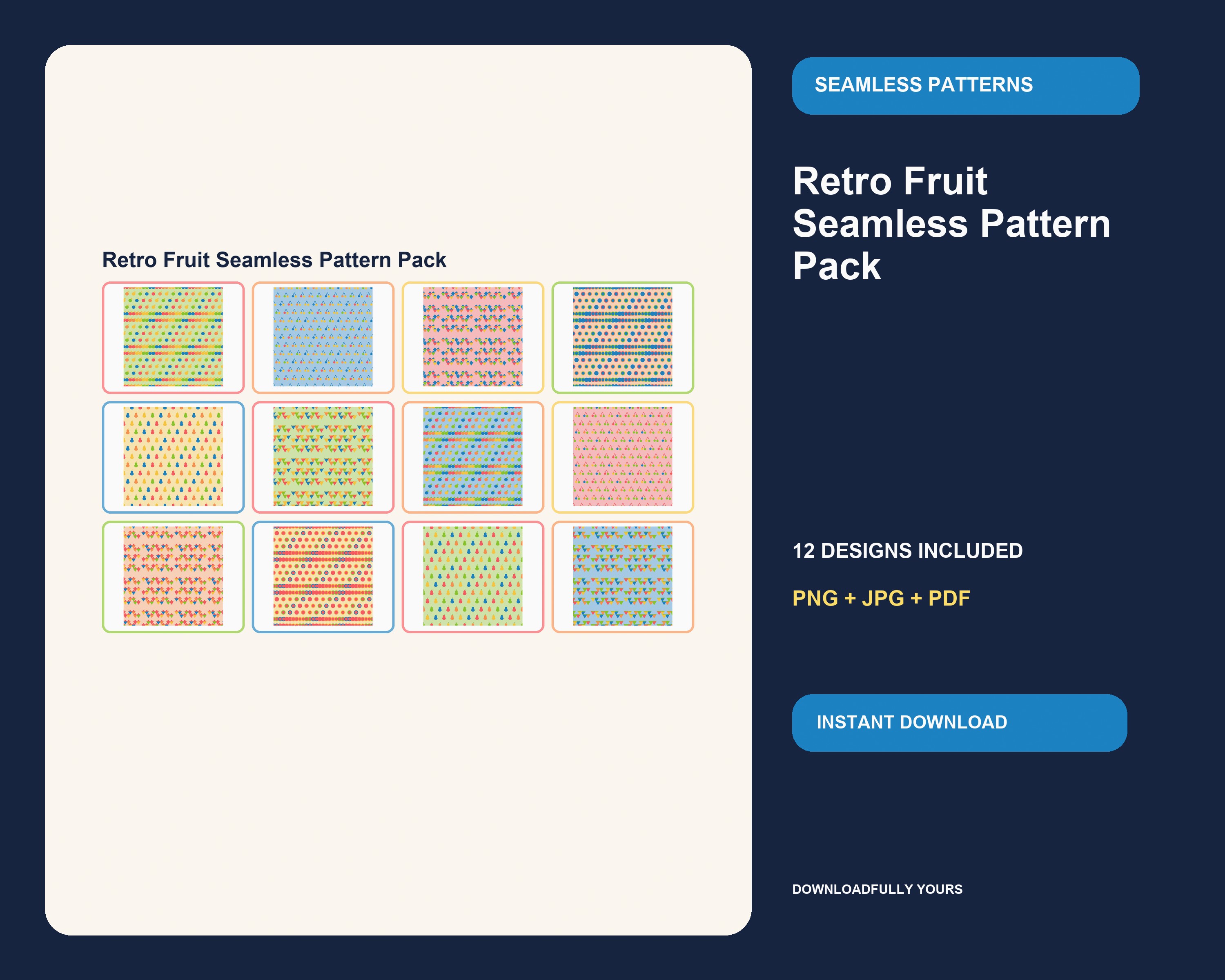 Retro Fruit Seamless Pattern Pack - premium digital bundle preview 1 of 10