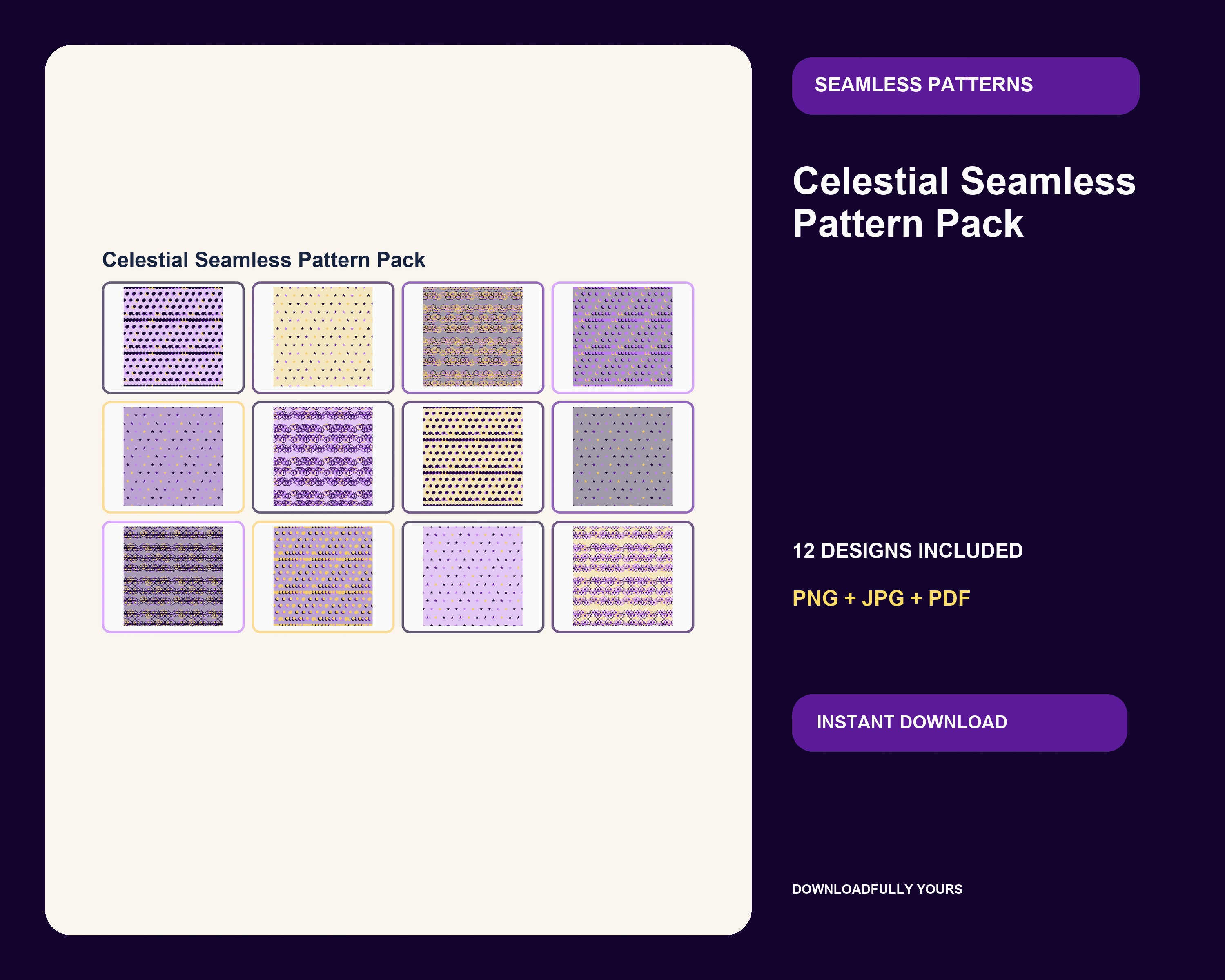 Celestial Seamless Pattern Pack - premium digital bundle preview 1 of 10