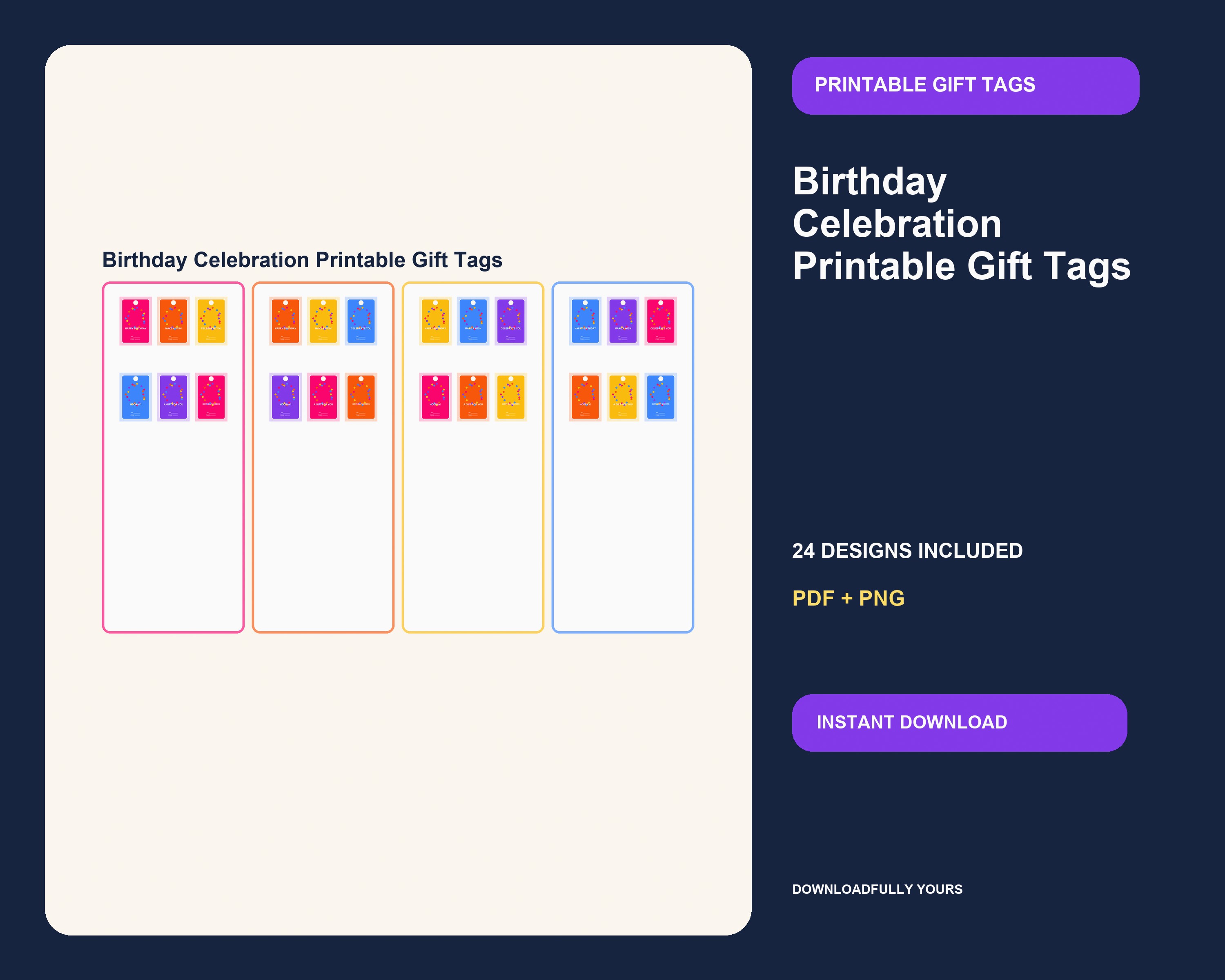 Birthday Celebration Printable Gift Tags - premium digital bundle preview 1 of 10