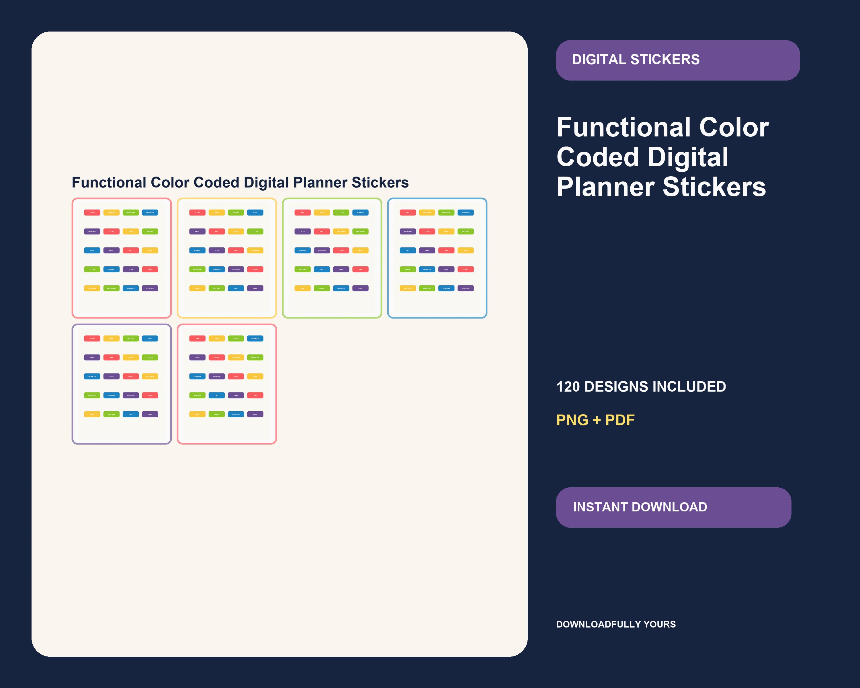 Functional Color Coded Digital Planner Stickers - premium digital bundle preview 1 of 10