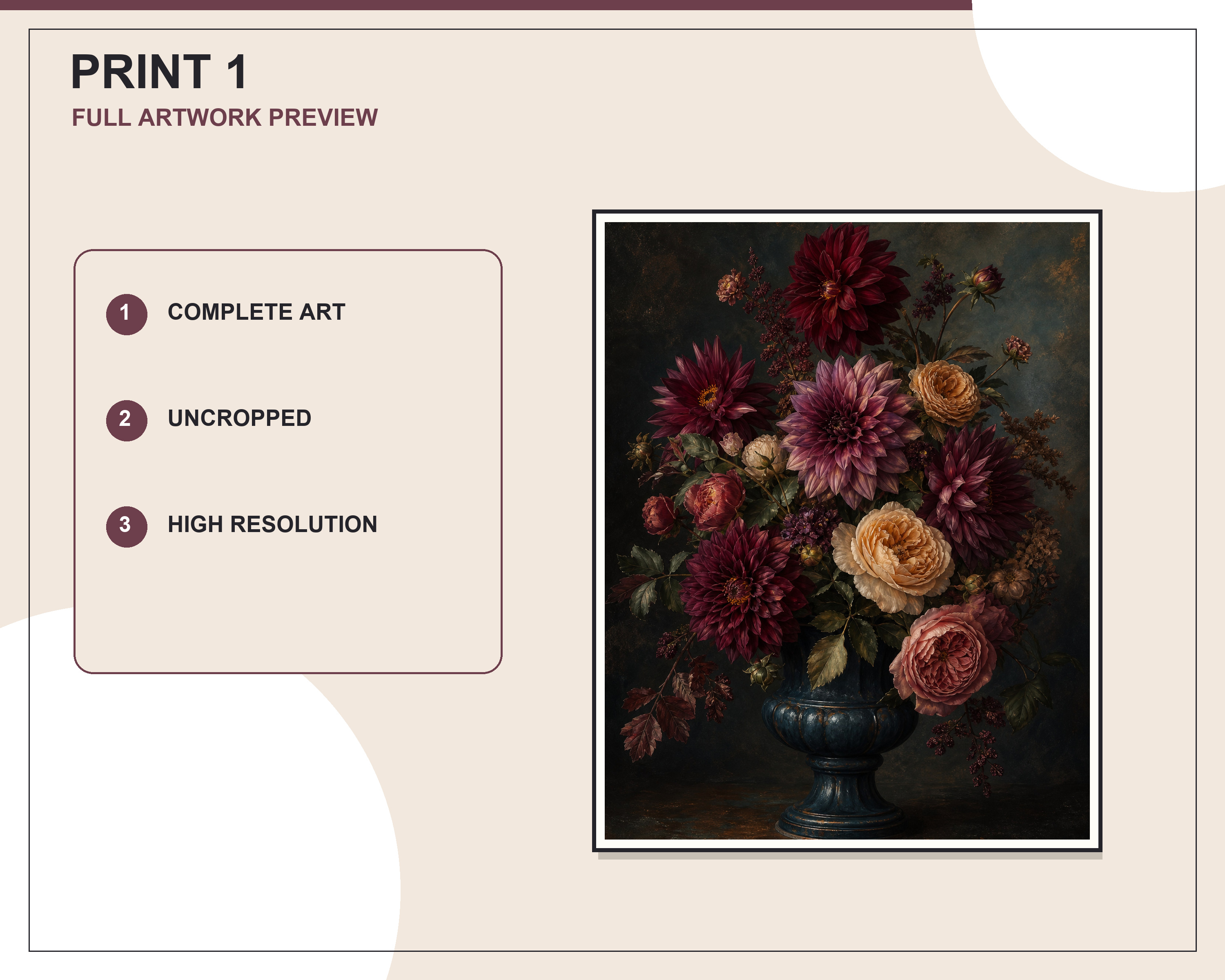 Full coordinated preview of the three moody floral still life wall-art prints
