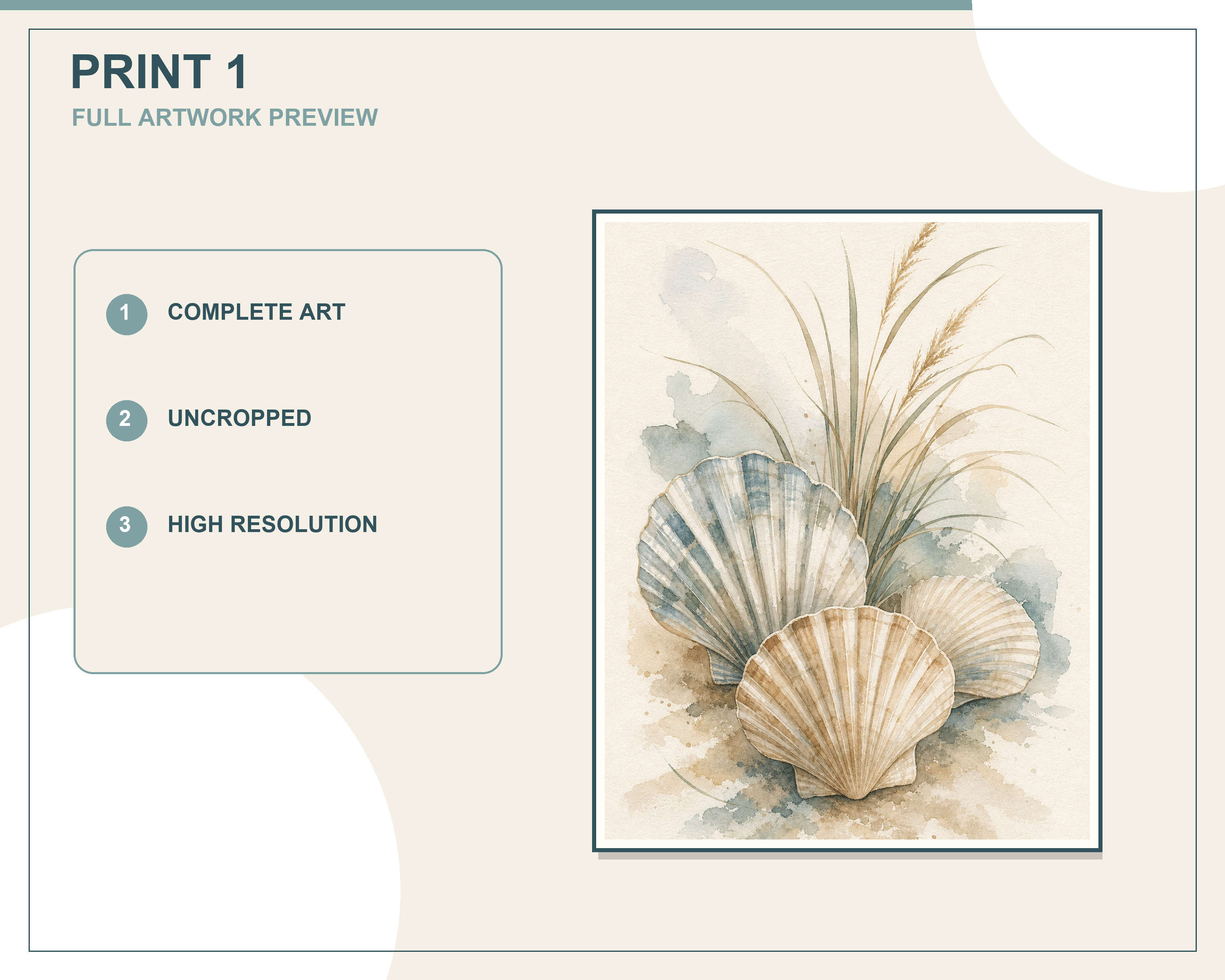 Full coordinated preview of the three neutral coastal beach wall-art prints