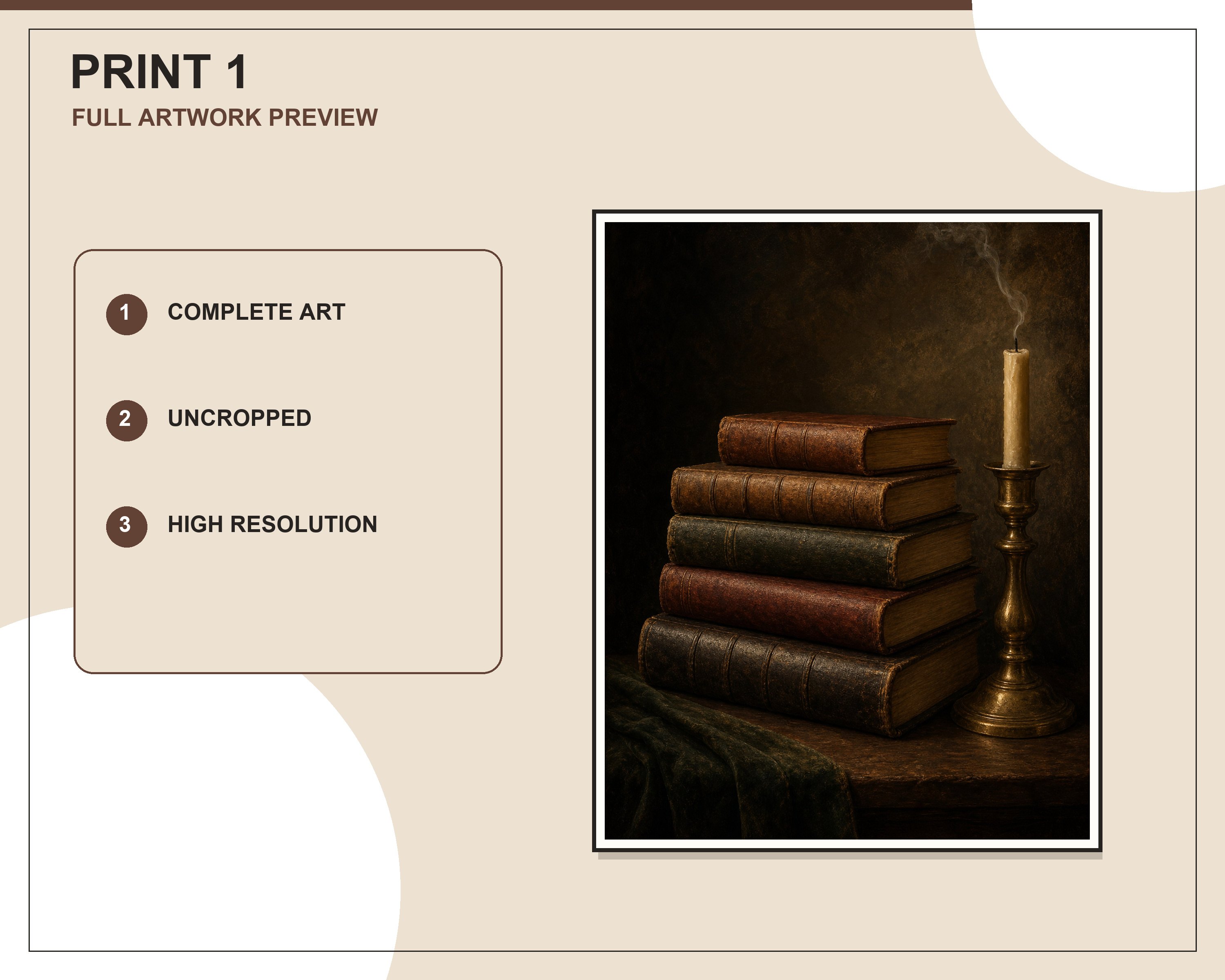 Full coordinated preview of the three dark academia still life wall-art prints
