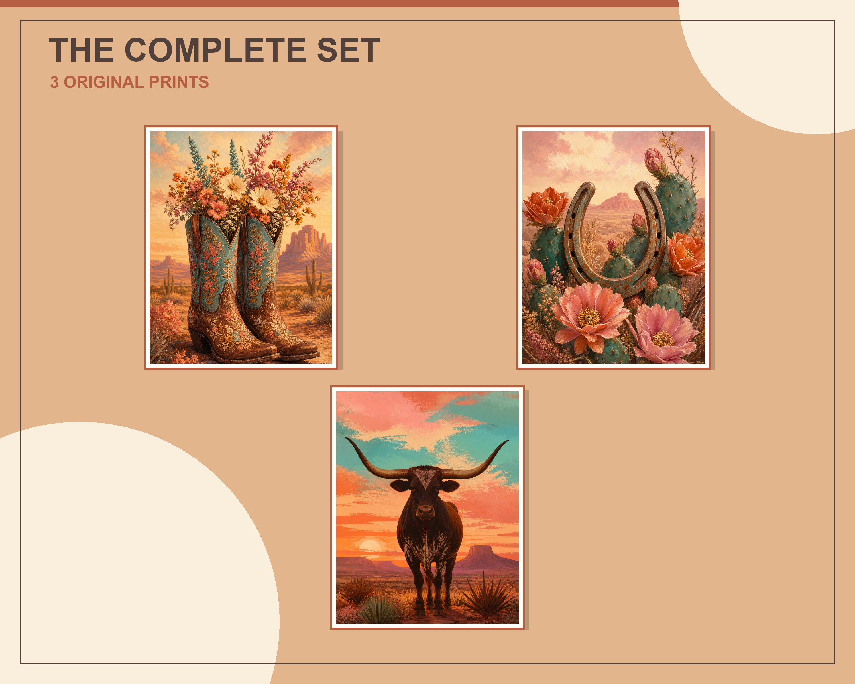 Overlapping preview of all three modern western cowgirl printable artworks