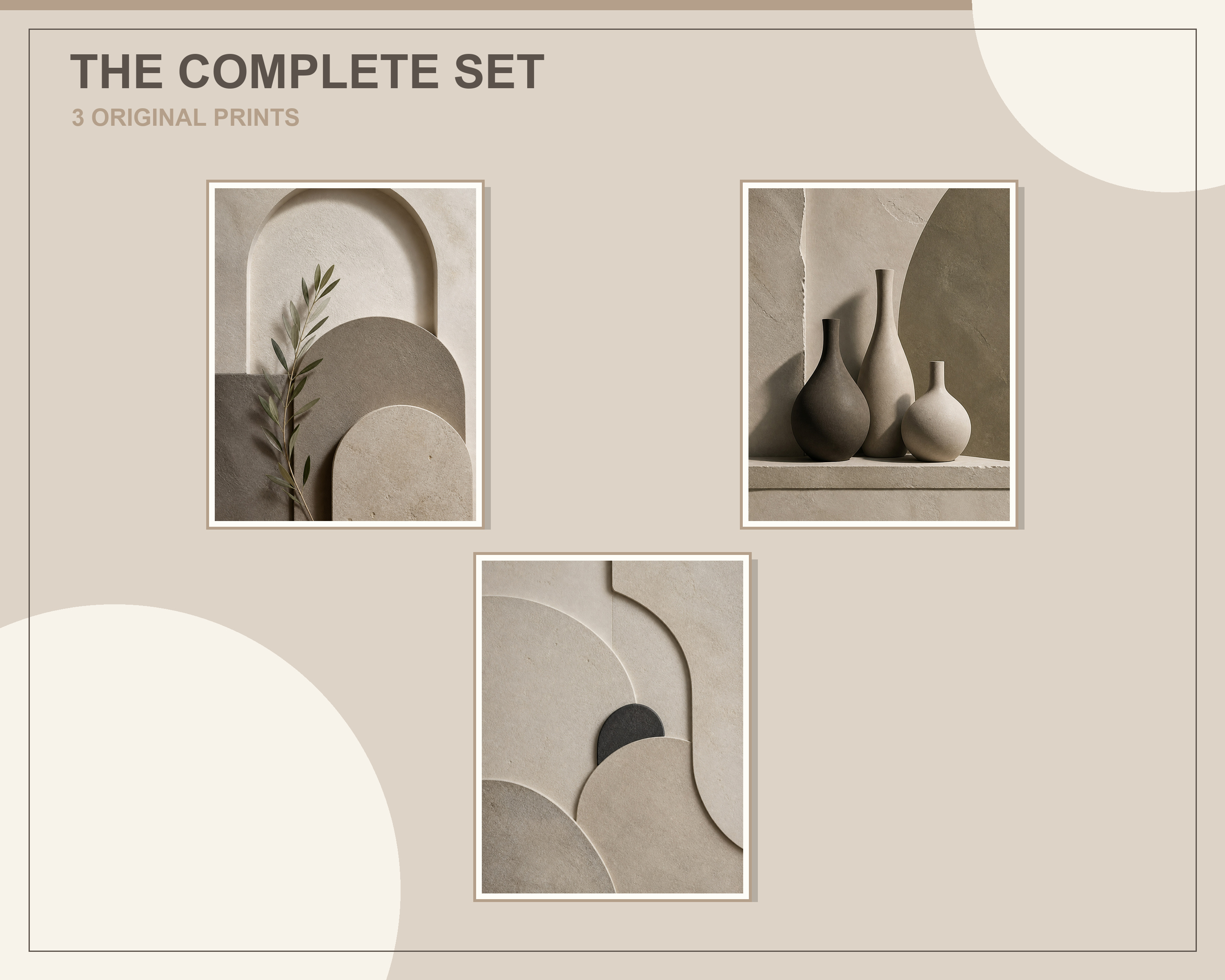 Overlapping preview of all three quiet luxury neutral abstract printable artworks