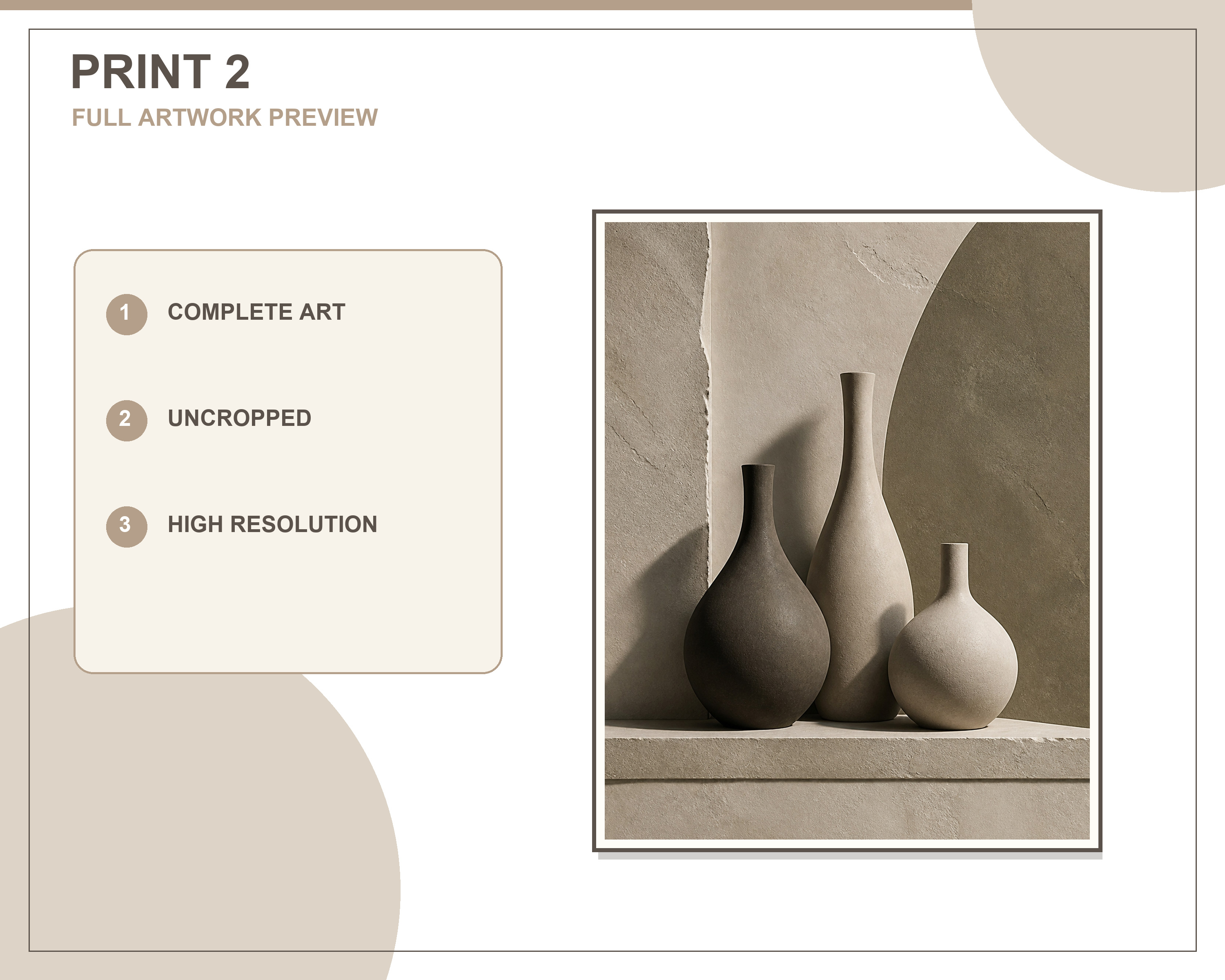 Three printable artworks displayed in a bright neutral living room