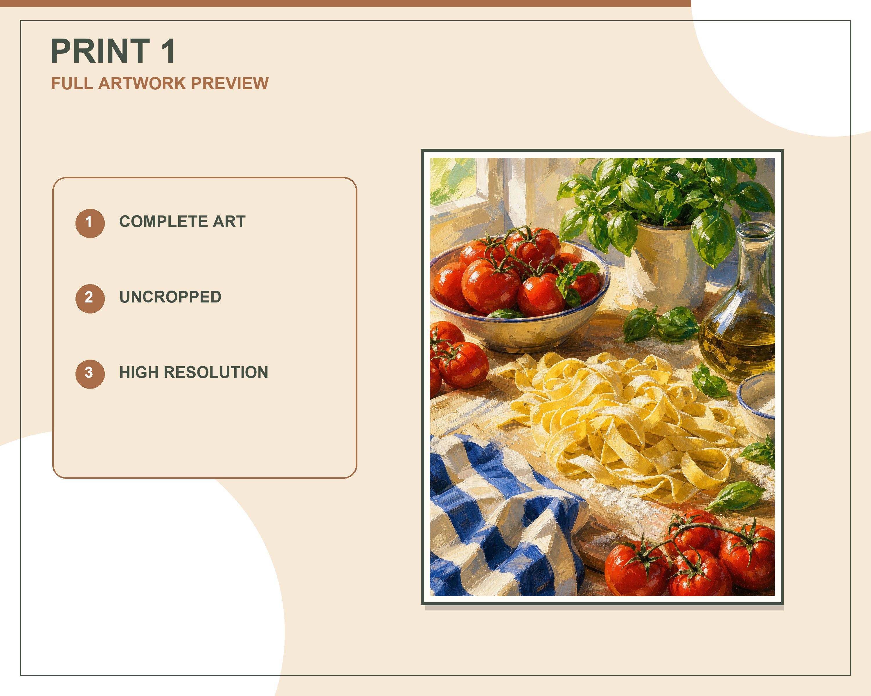 Full coordinated preview of the three European kitchen still life wall-art prints
