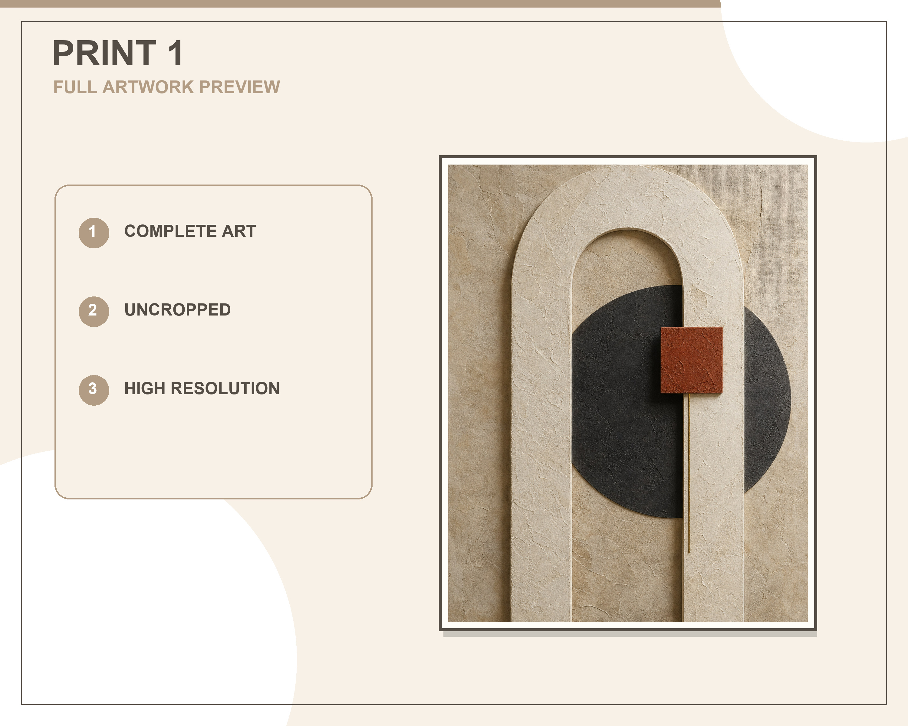 Full coordinated preview of the three sculptural geometric abstract wall-art prints