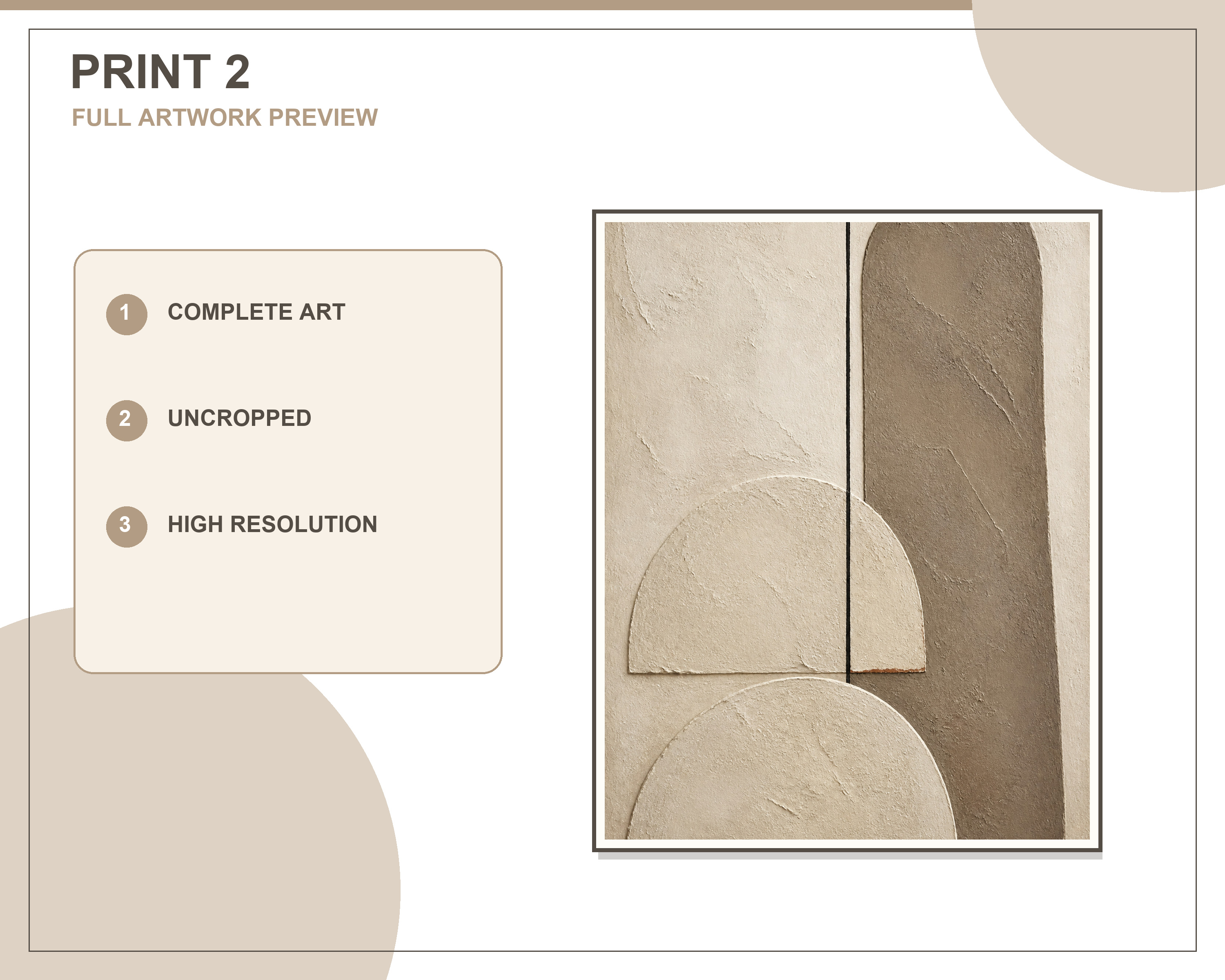 Exactly three printable artworks displayed in an angled contemporary living room