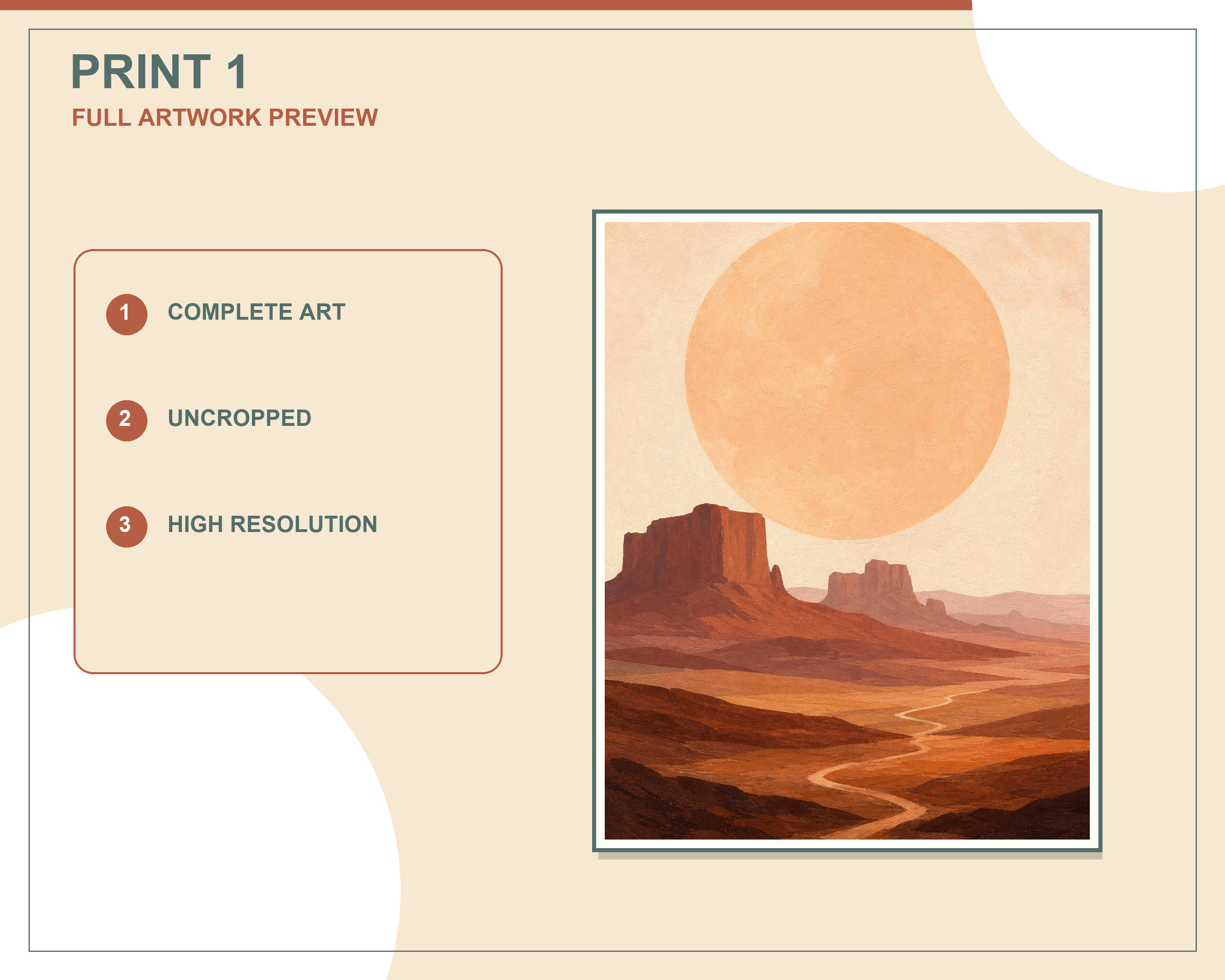 Full coordinated preview of the three minimal desert landscape wall-art prints