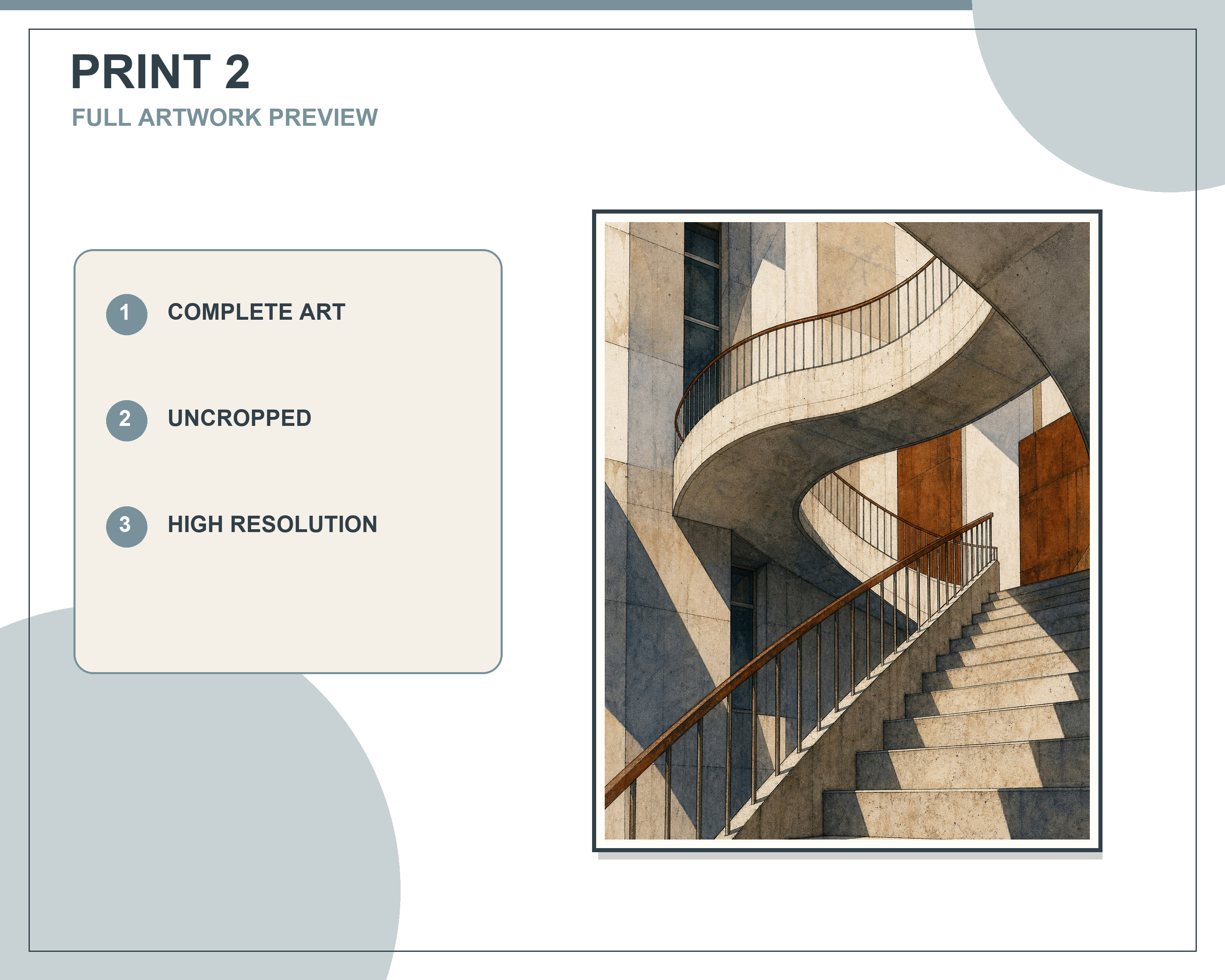 Exactly three printable artworks displayed in an angled contemporary living room