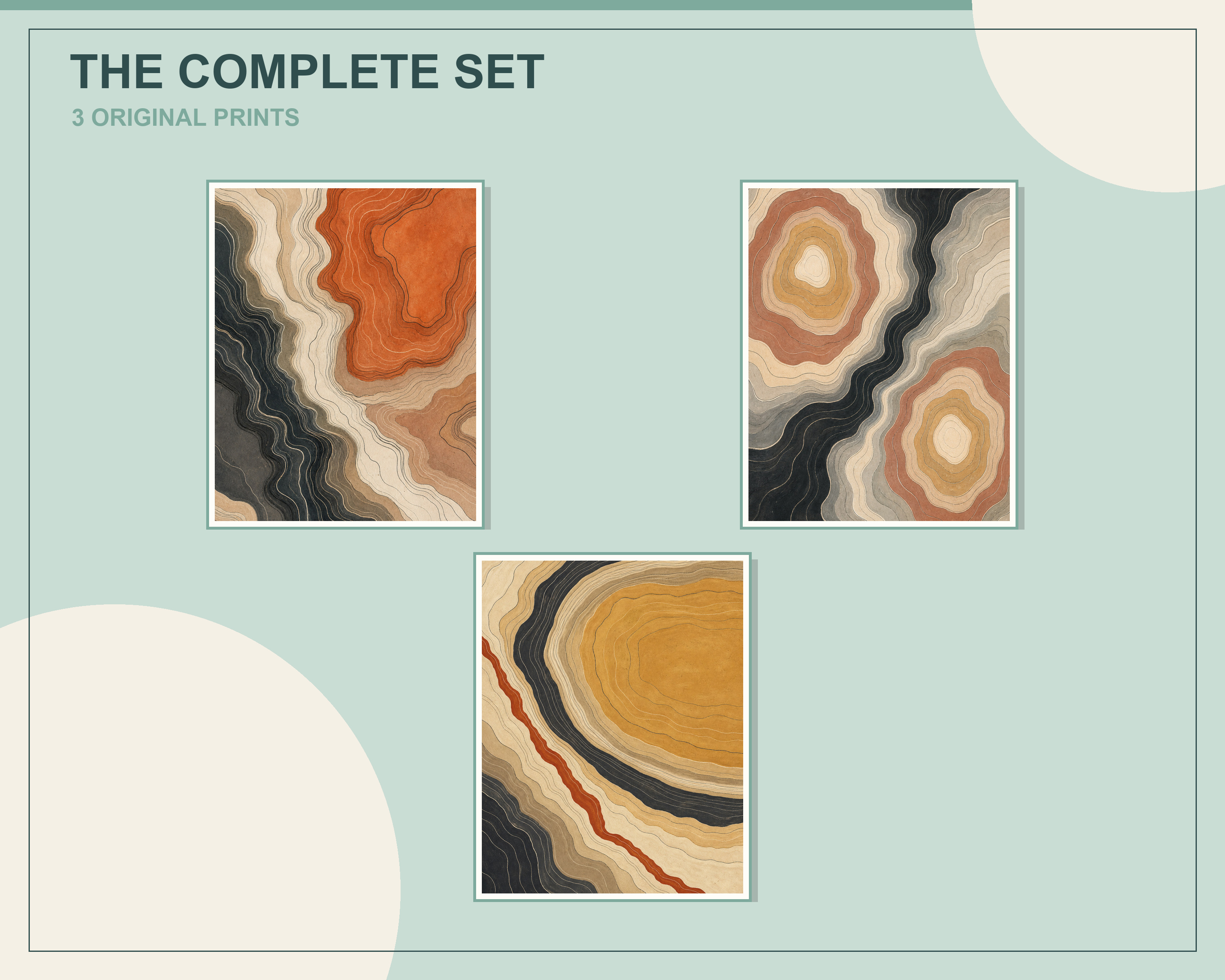 Overlapping preview of all three abstract topographic contour printable artworks