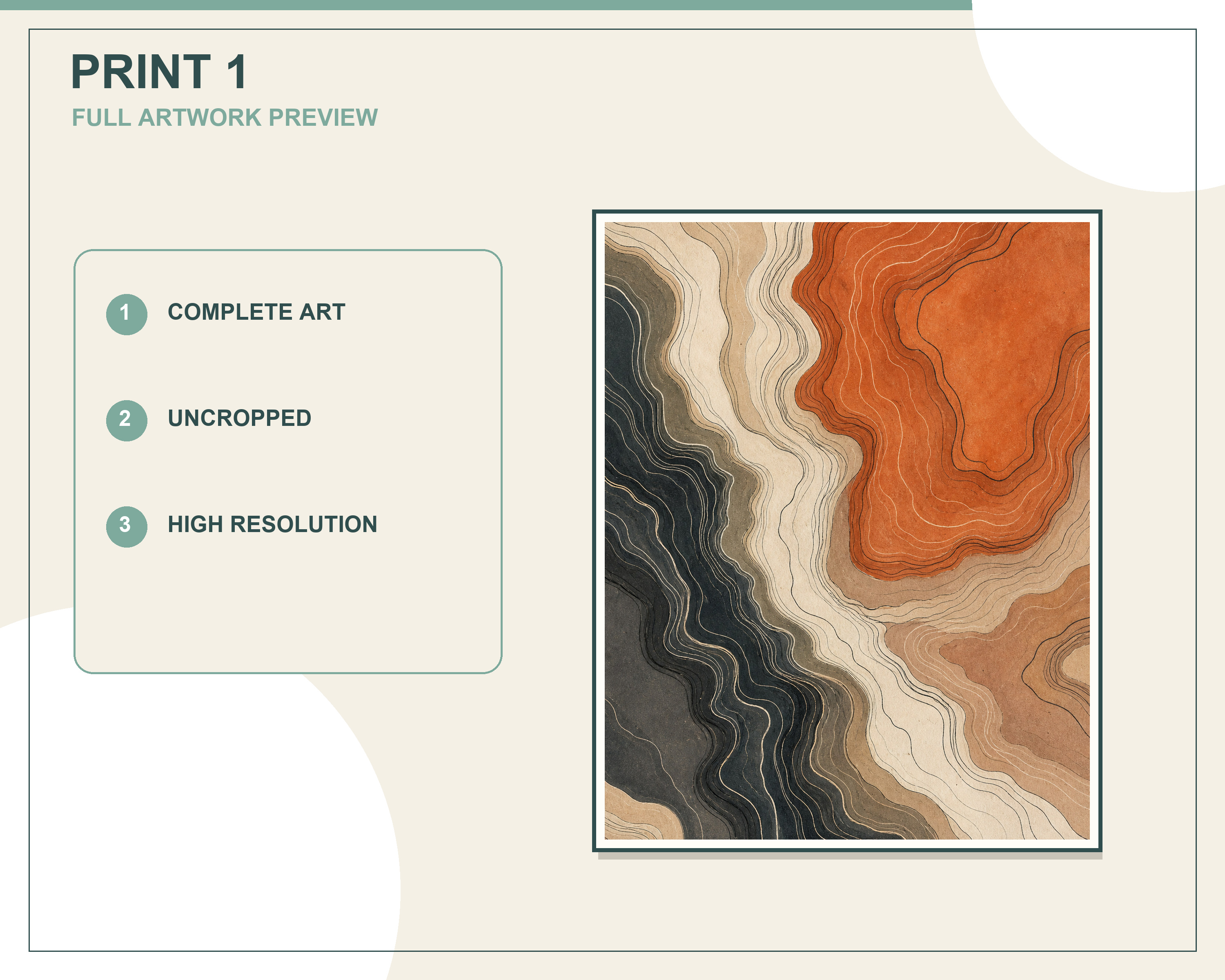 Full coordinated preview of the three abstract topographic contour wall-art prints