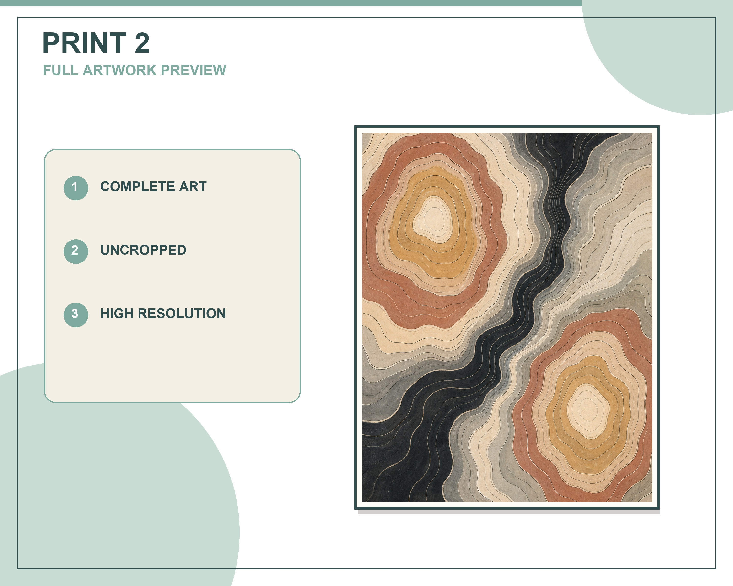 Exactly three printable artworks displayed in an angled contemporary living room