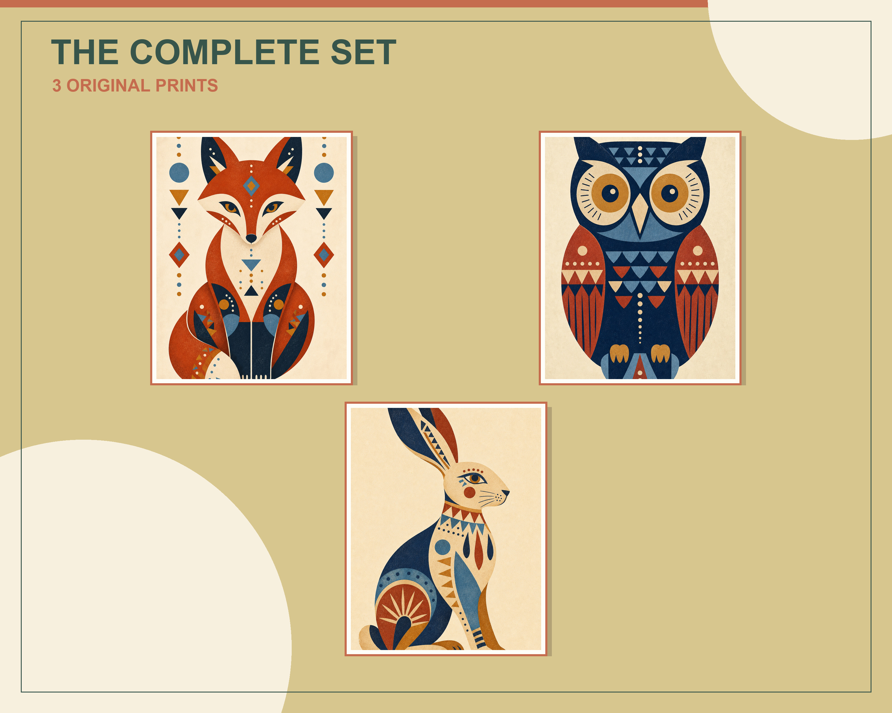 Overlapping preview of all three modern Nordic folk animals printable artworks
