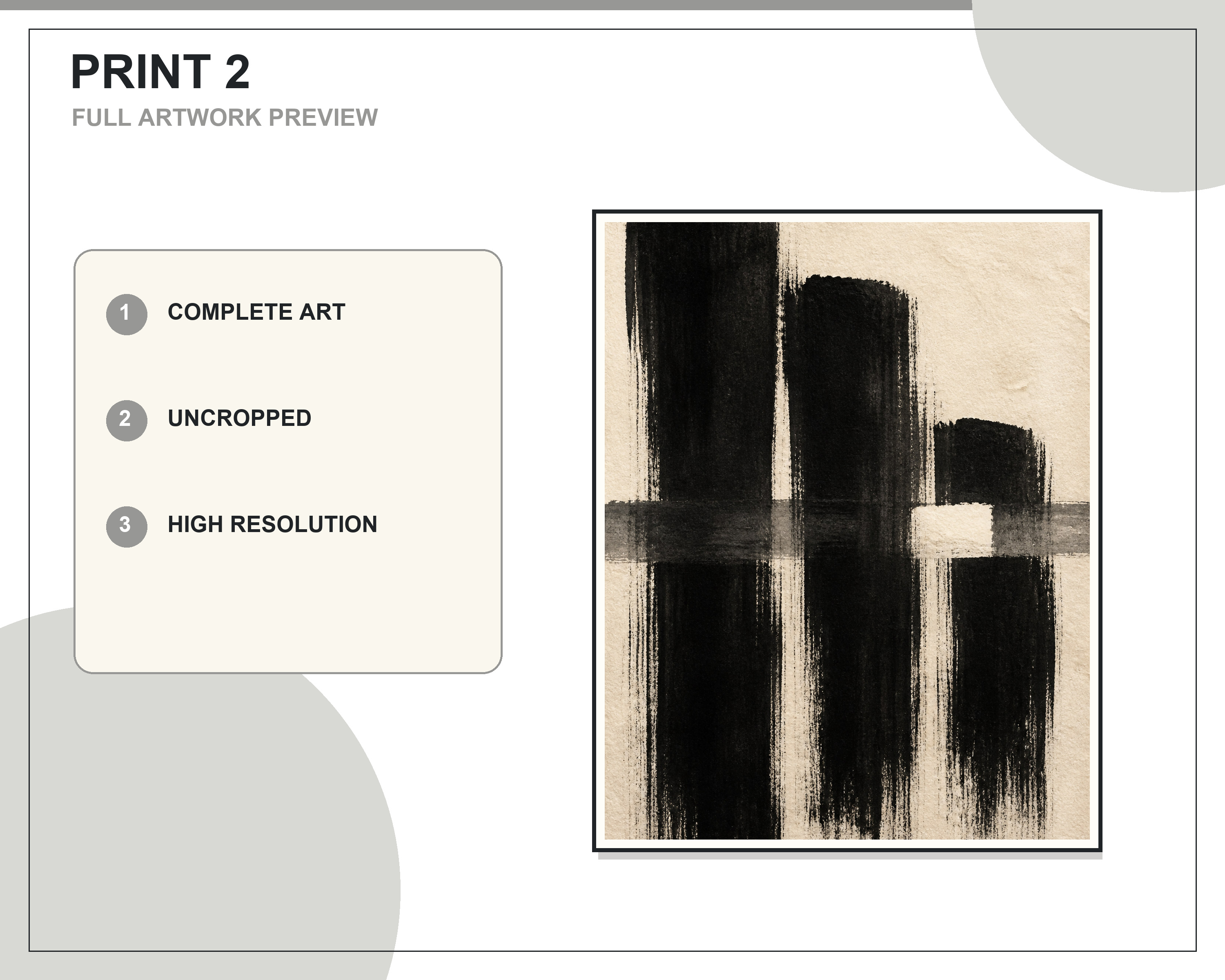 Exactly three printable artworks displayed in an angled contemporary living room