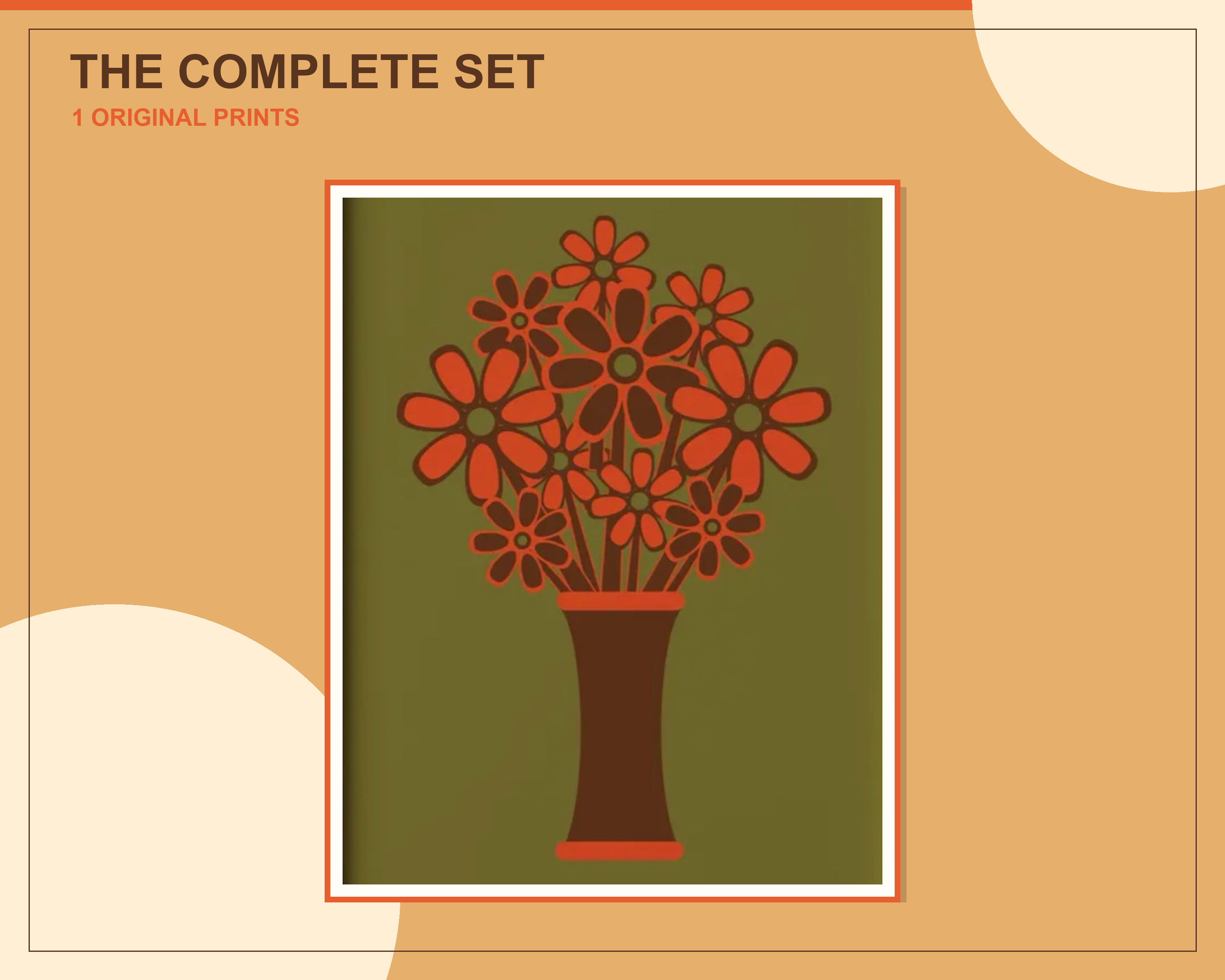 Full unframed preview of the retro orange floral vase printable artwork